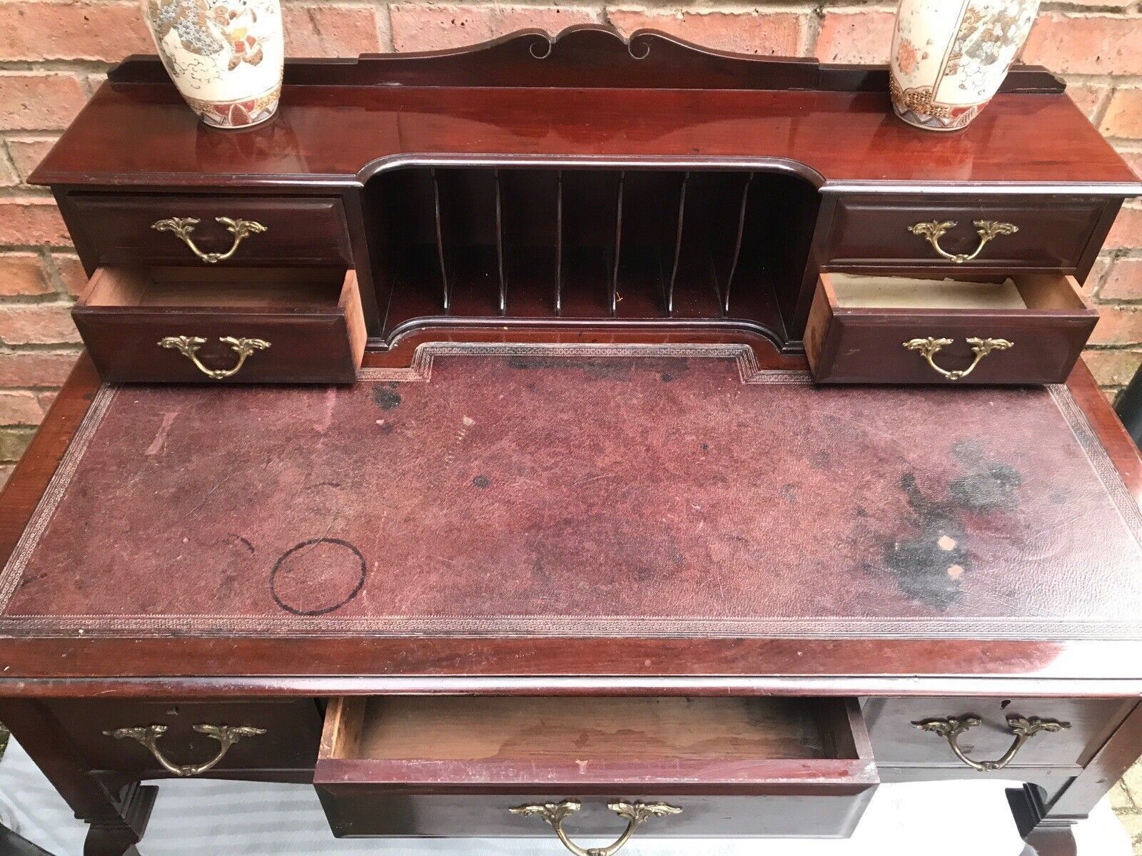 Furniture Ladies Period Art Nouveau Spanish Mahogany Writing Table With Chair photo