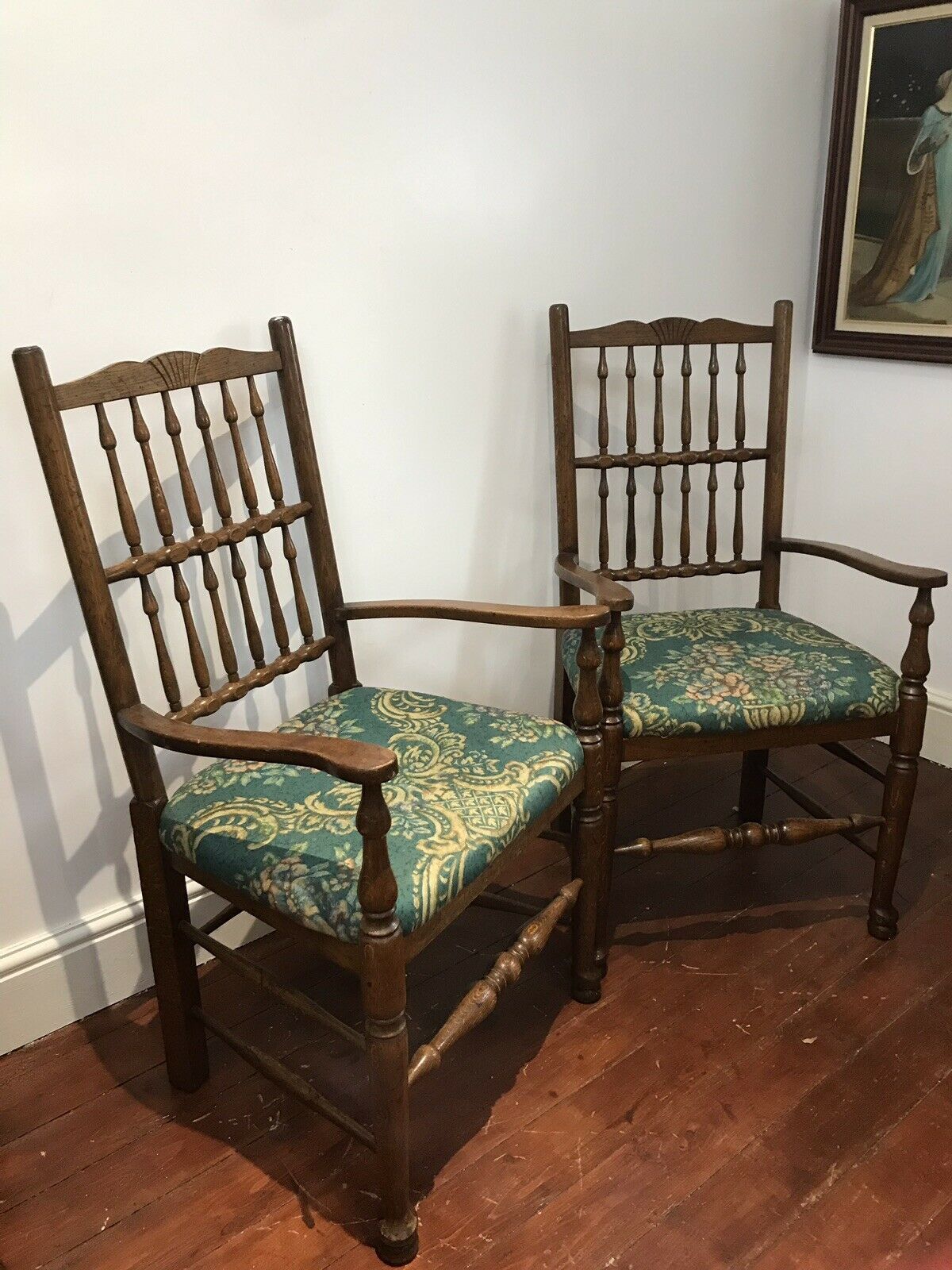 Fine Pair Victorian Spindle Back Clun Country Armchairs