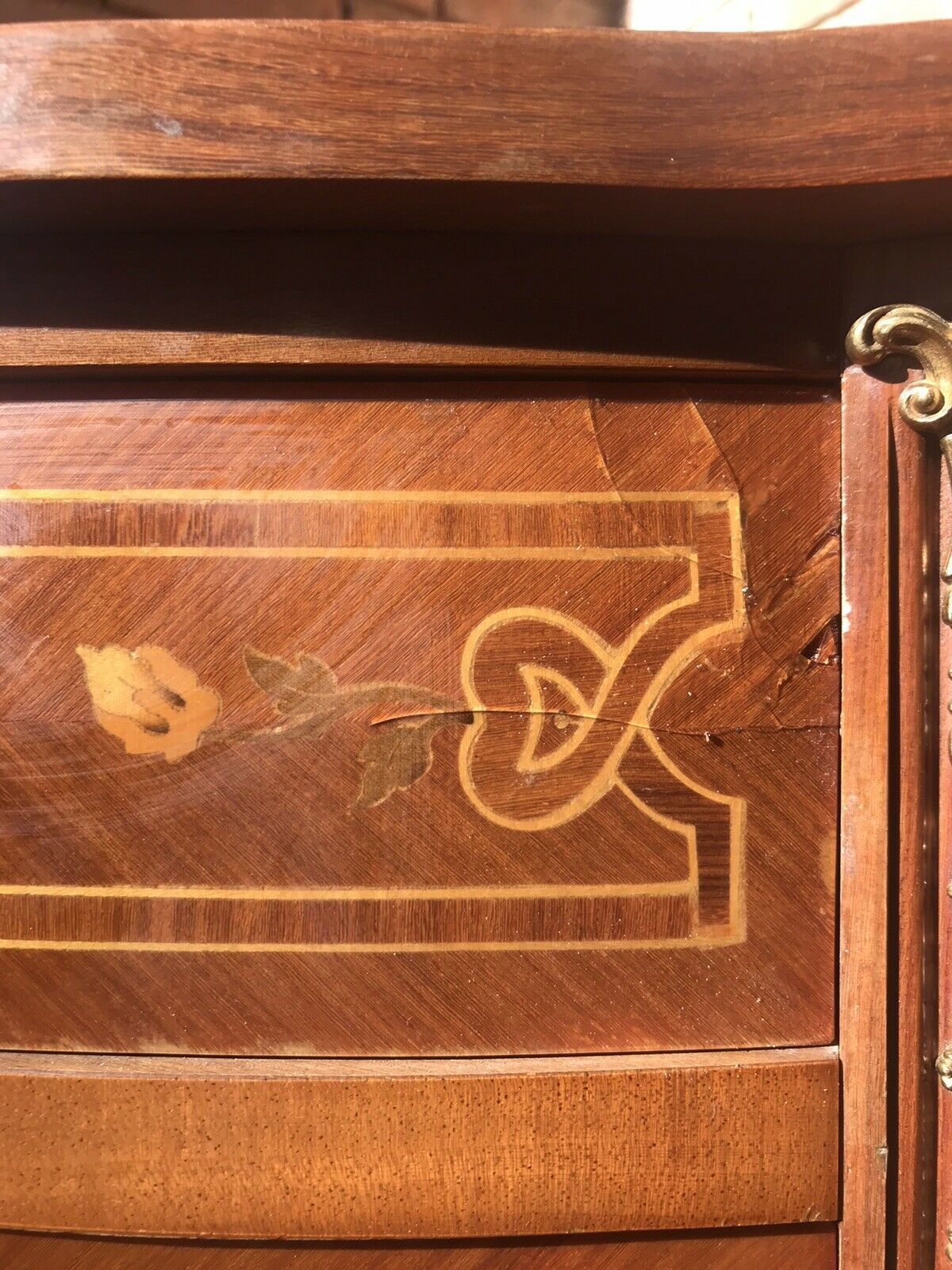1195.0 Italianate Marquetry Bow Front Commode With Romantic Floral Bouquet Inlays photo