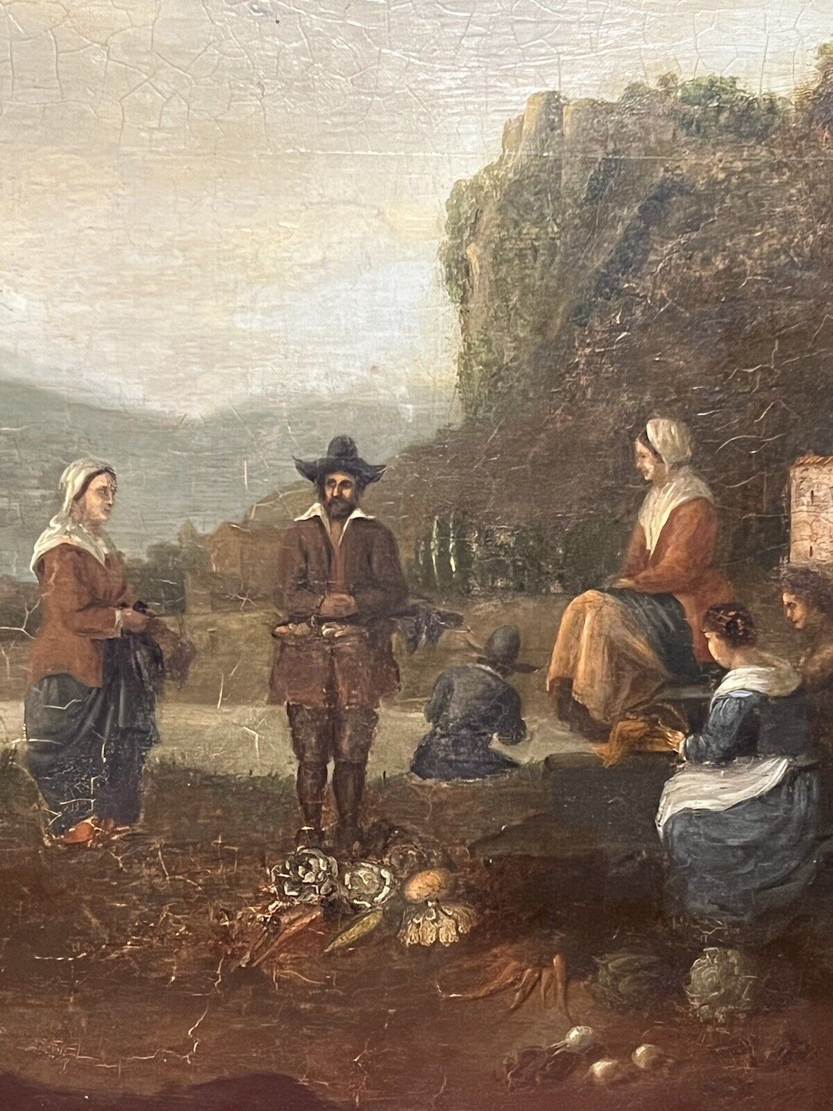 Dutch 18th Century Old Master Oil Painting 'Peasant Figures In Castle Landscape' photo buy