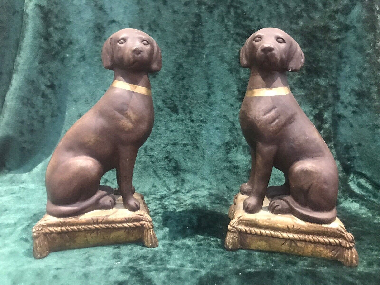 Pair Of Heavy Quality Vintage Labradors On Gilt Tassled Cushion Plinths photo 125.0