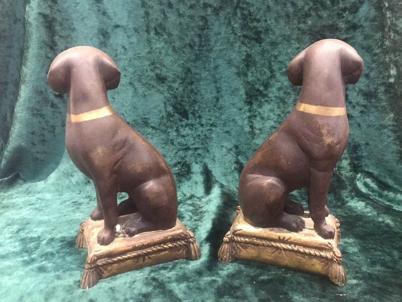 photo for sale Pair Of Heavy Quality Vintage Labradors On Gilt Tassled Cushion Plinths