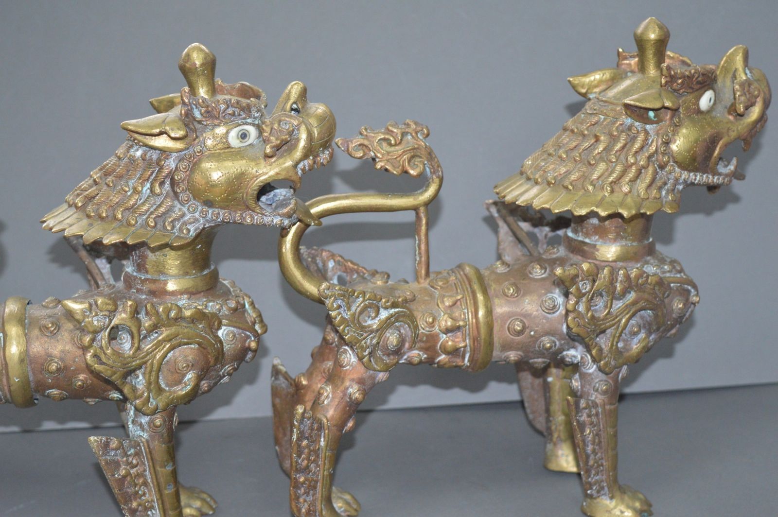photo for sale Pair Large Tibetan Temple Lions, C 1890