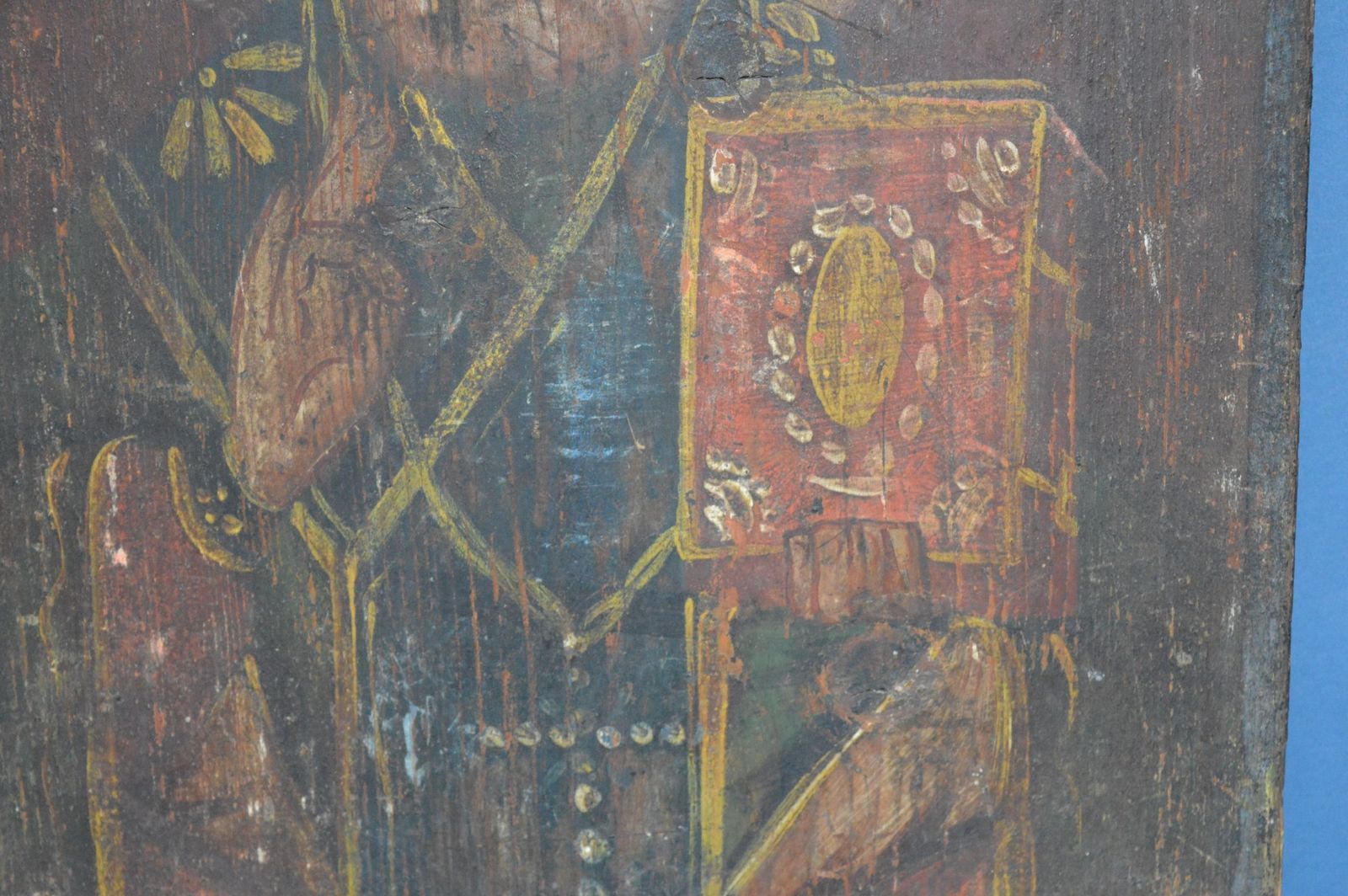 Large Mid 19th Century Hand Painted Russian Icon,C1850.Handpainted Onto Wood Panel photo for sale