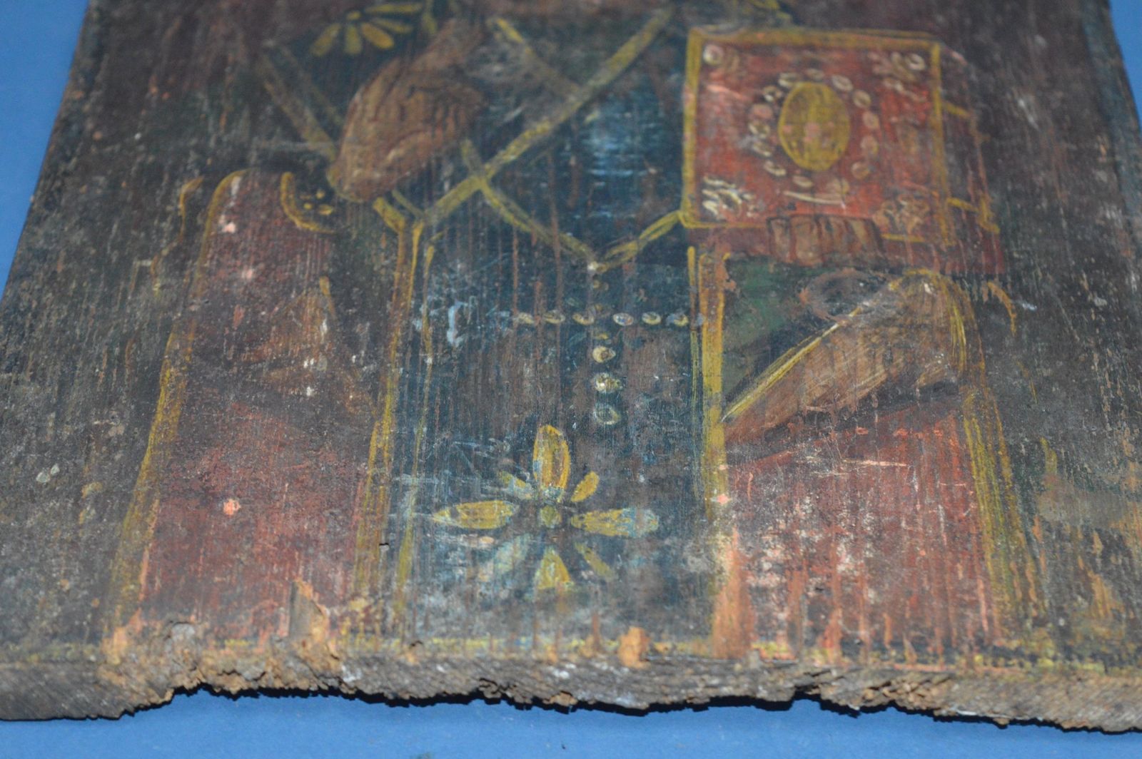 Large Mid 19th Century Hand Painted Russian Icon,C1850.Handpainted Onto Wood Panel photo vintage