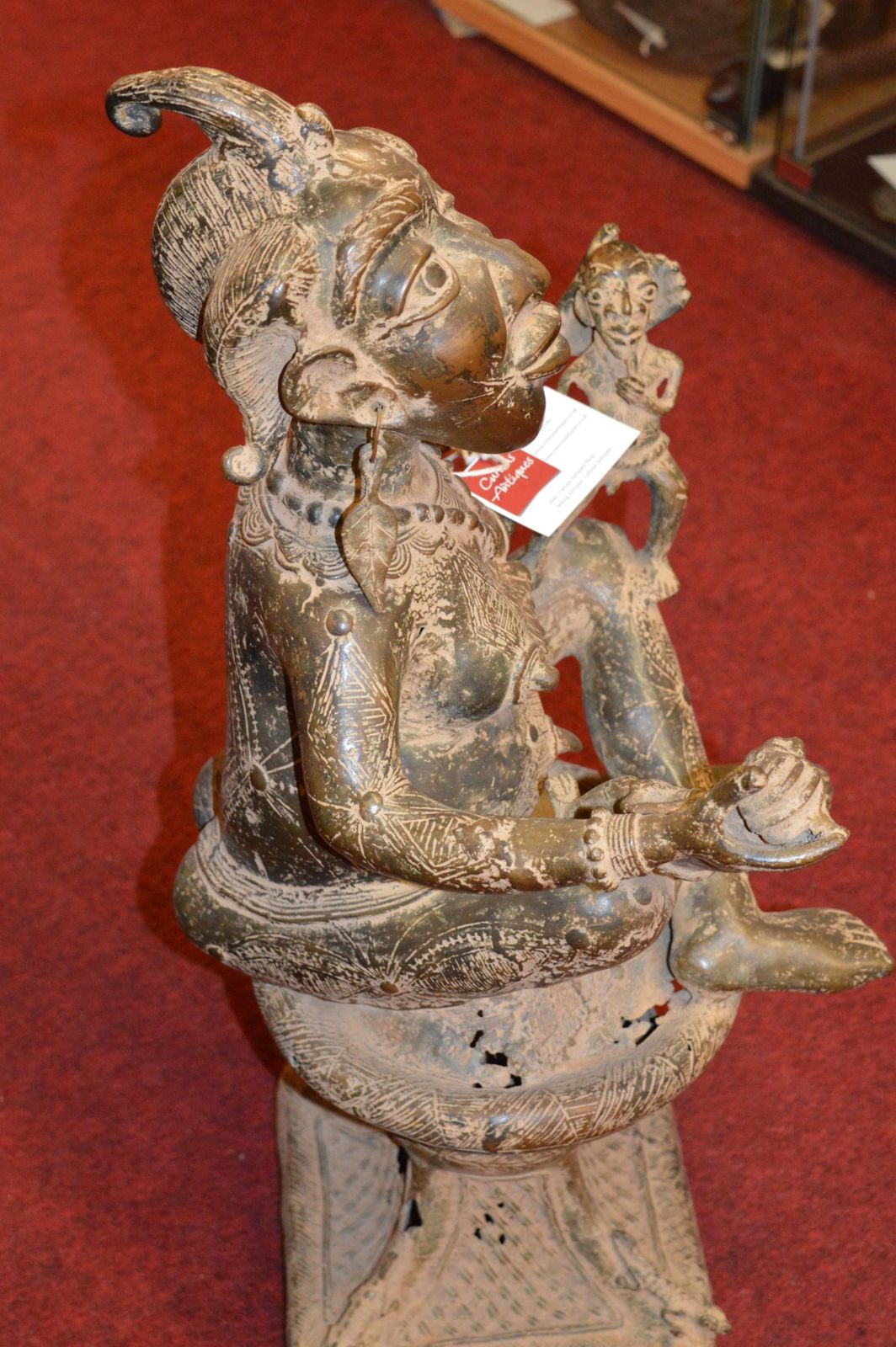 Very Large African Benin Tribal Bronze Maternity Statue,C1920 photo vinterior
