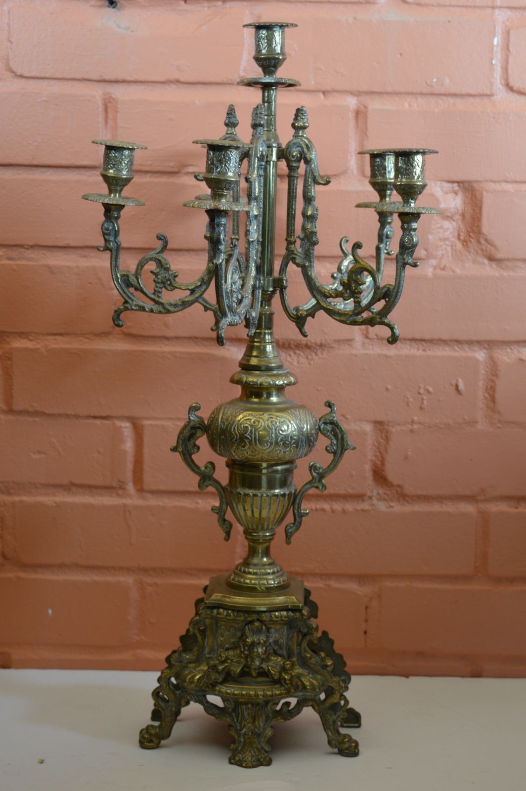 Large (5kg) French 6 Stem Brass Candelabra,C1870