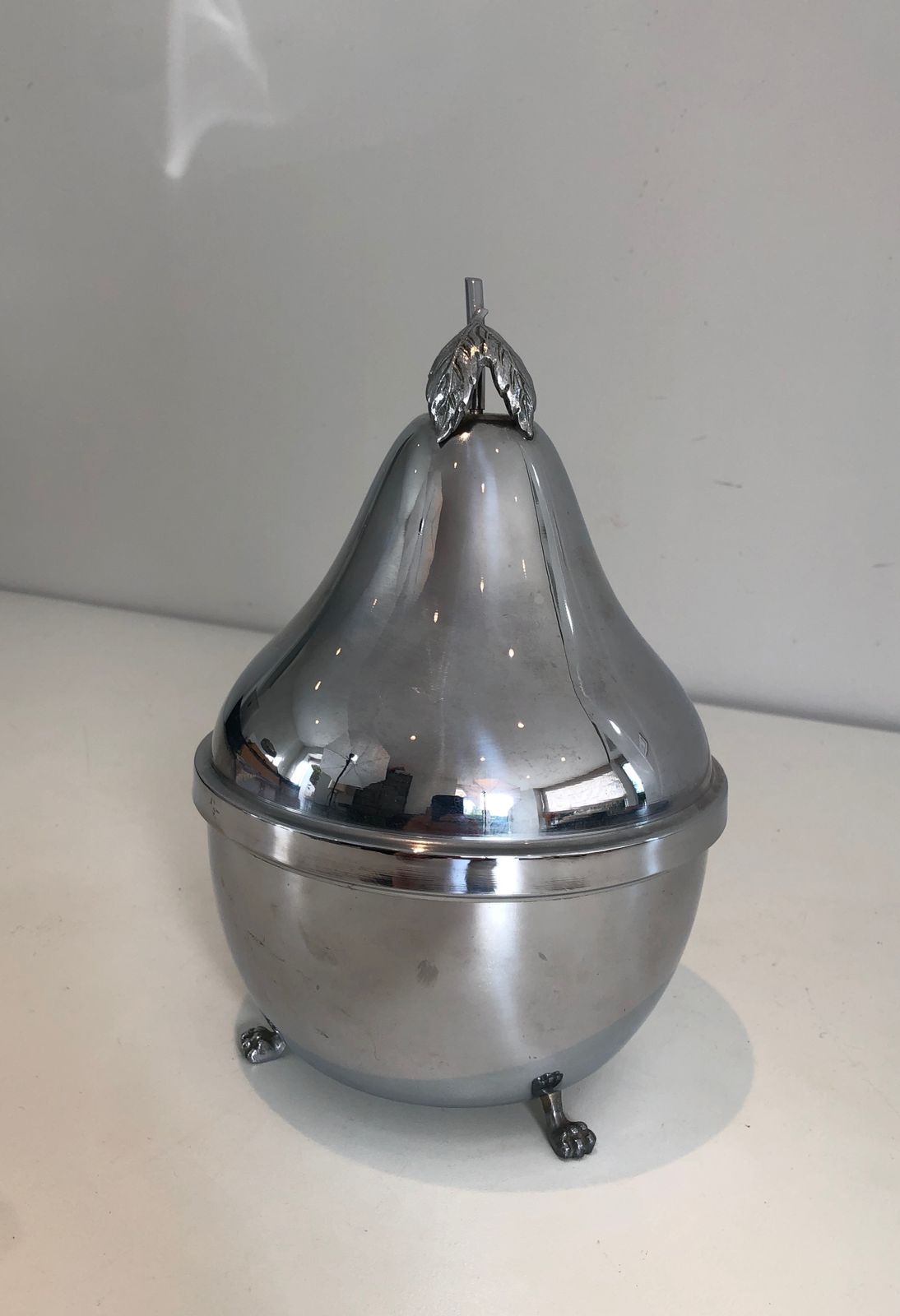 Pear Shaped Liquor Cellar In Silver Metal And Smoked Glass. French Work. Around 1970 photo furniture