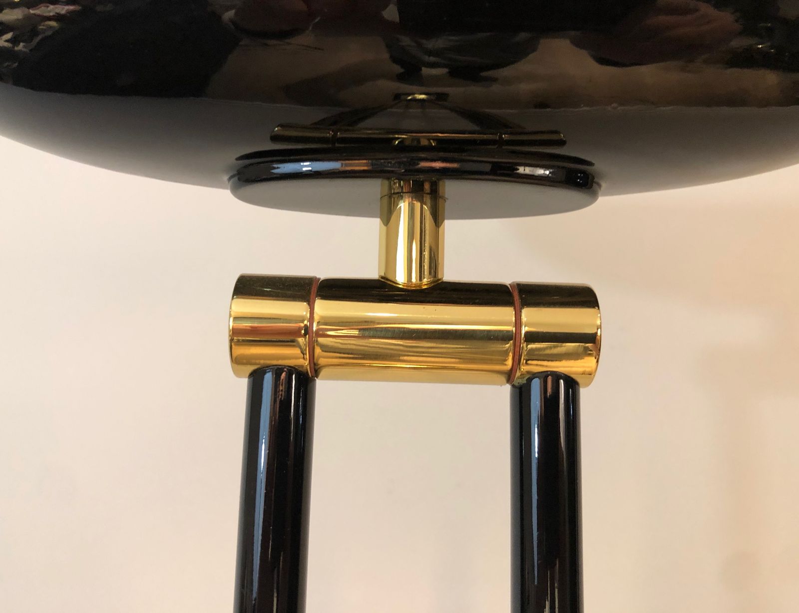Halogen Parquet Floor Lamp In Black Lacquered Metal And Brass. French Work. Around 1970 photo vintage