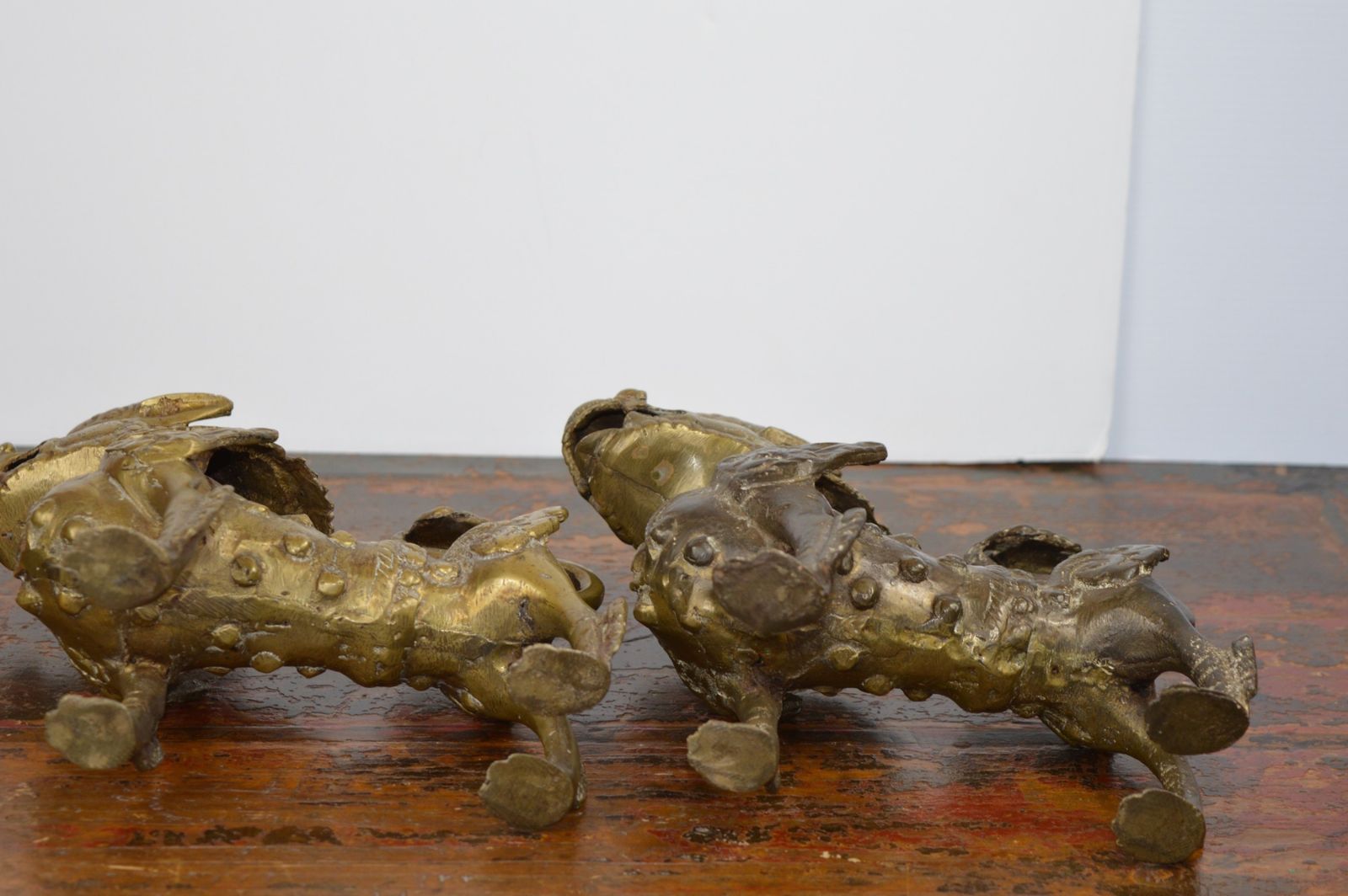 Pair Tibetan Gilt Bronze Temple Lions, C1920 photo buy