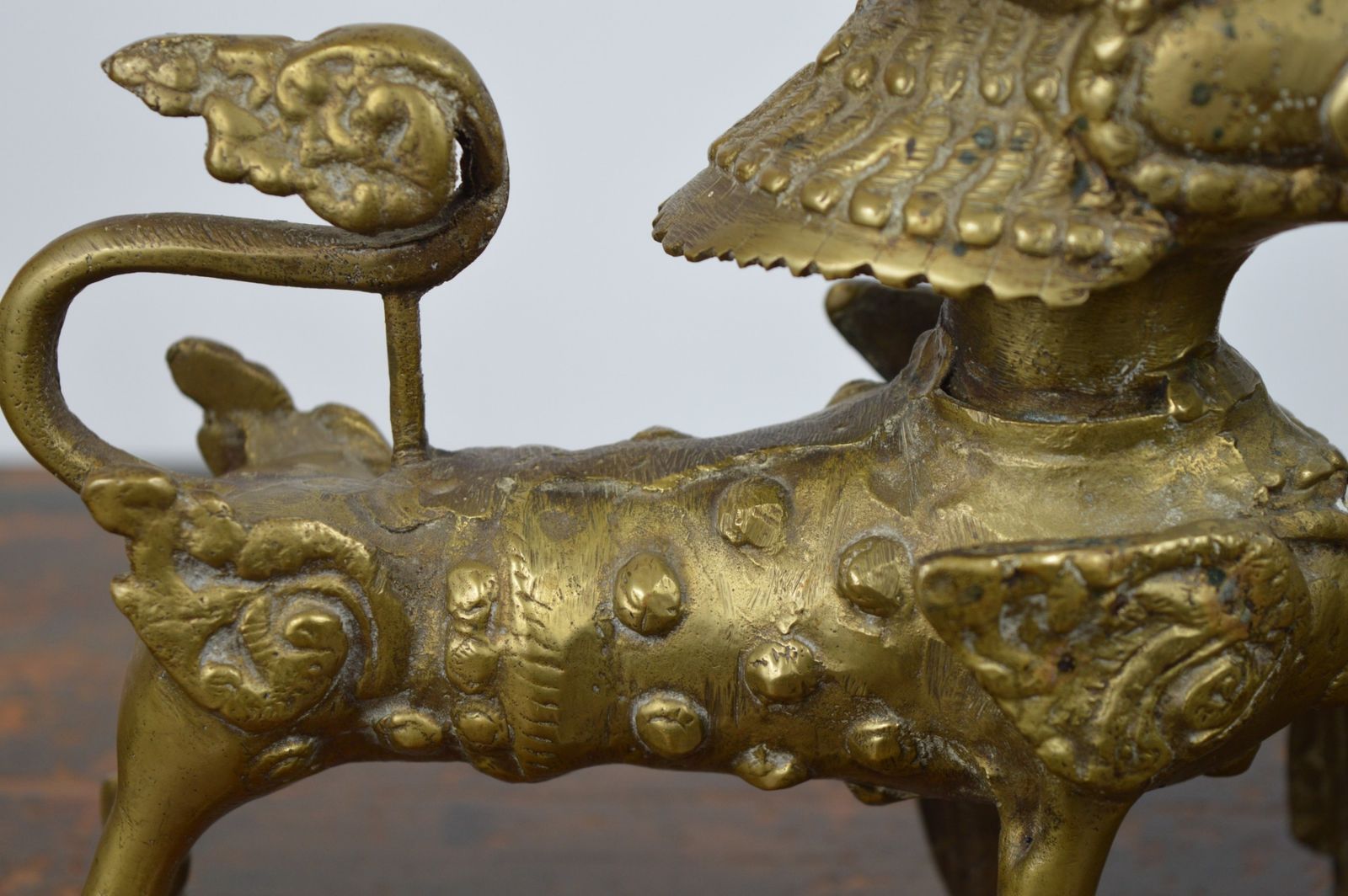 Art Pair Tibetan Gilt Bronze Temple Lions, C1920 photo
