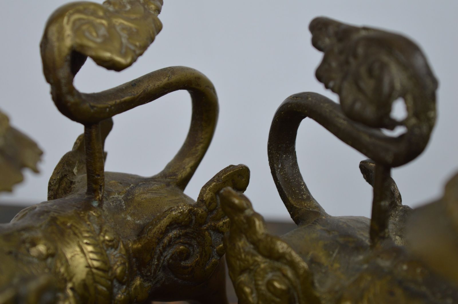 495.0 Pair Tibetan Gilt Bronze Temple Lions, C1920 photo