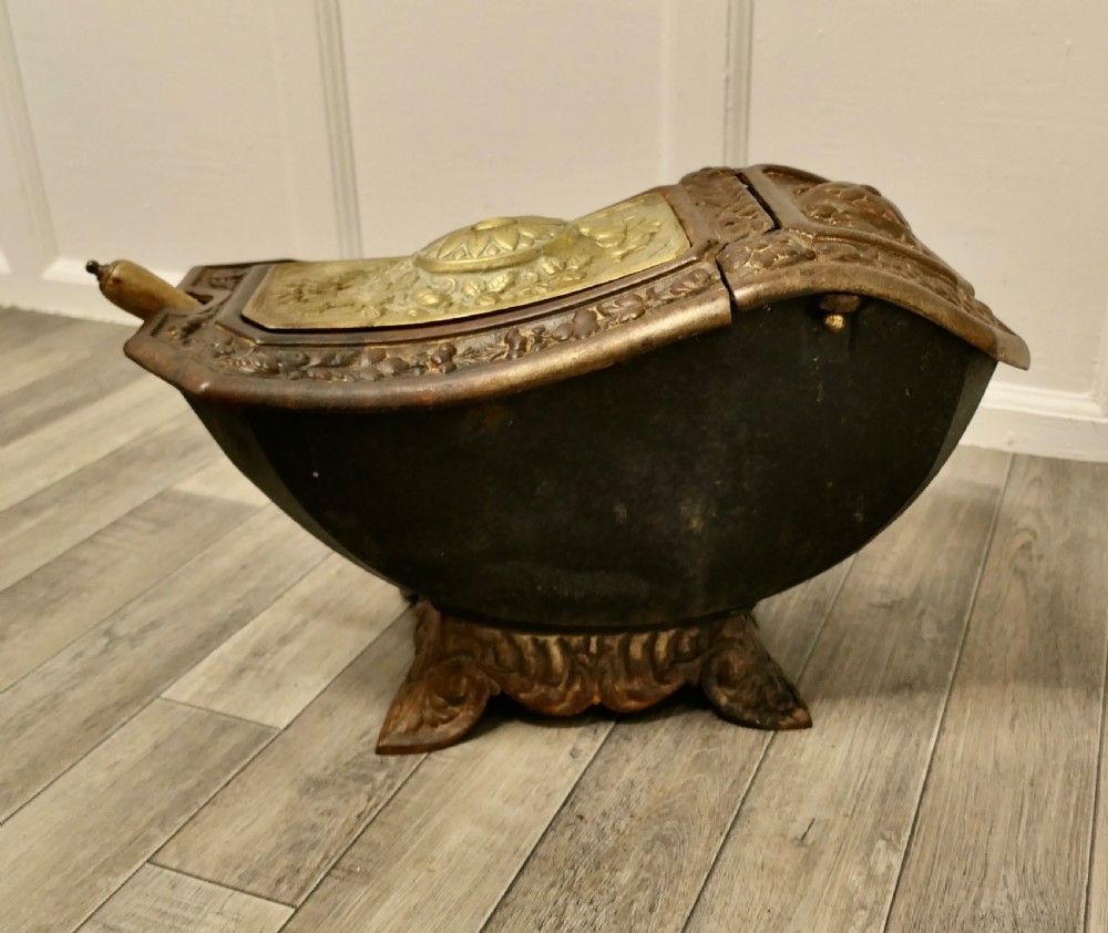 19th Century Cast Iron And Brass Art Nouveau Coal Scuttle photo for sale