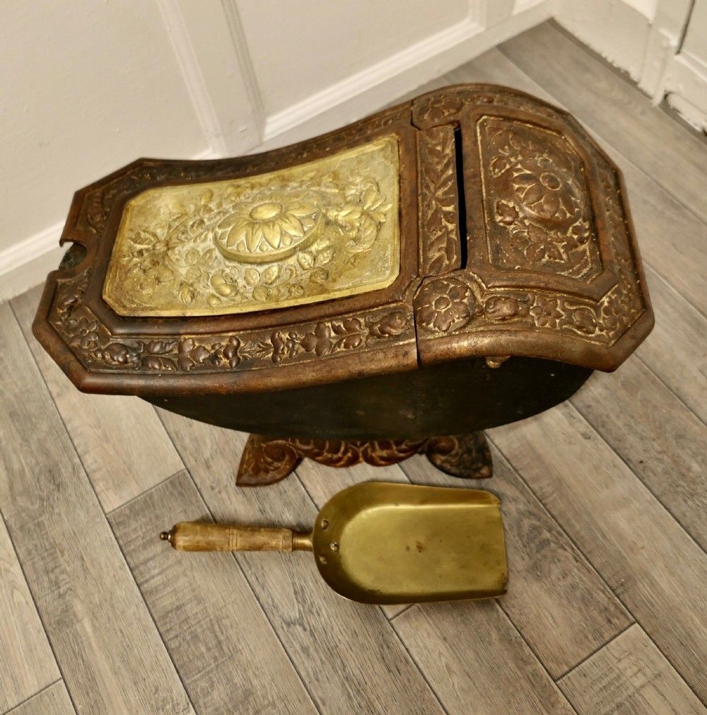 19th Century Cast Iron And Brass Art Nouveau Coal Scuttle photo buy