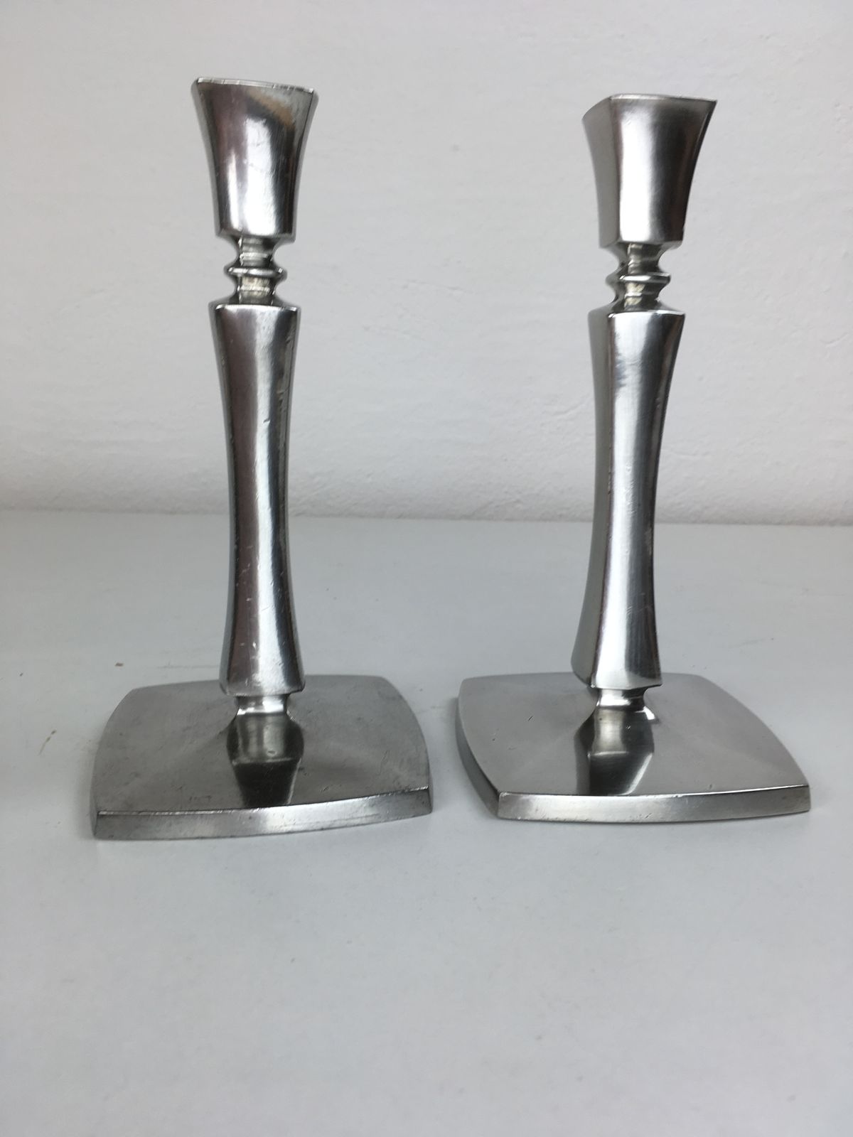 Set Of Two Danish Just Andersen Pewter Candle Holders By Just Andersen 1940's