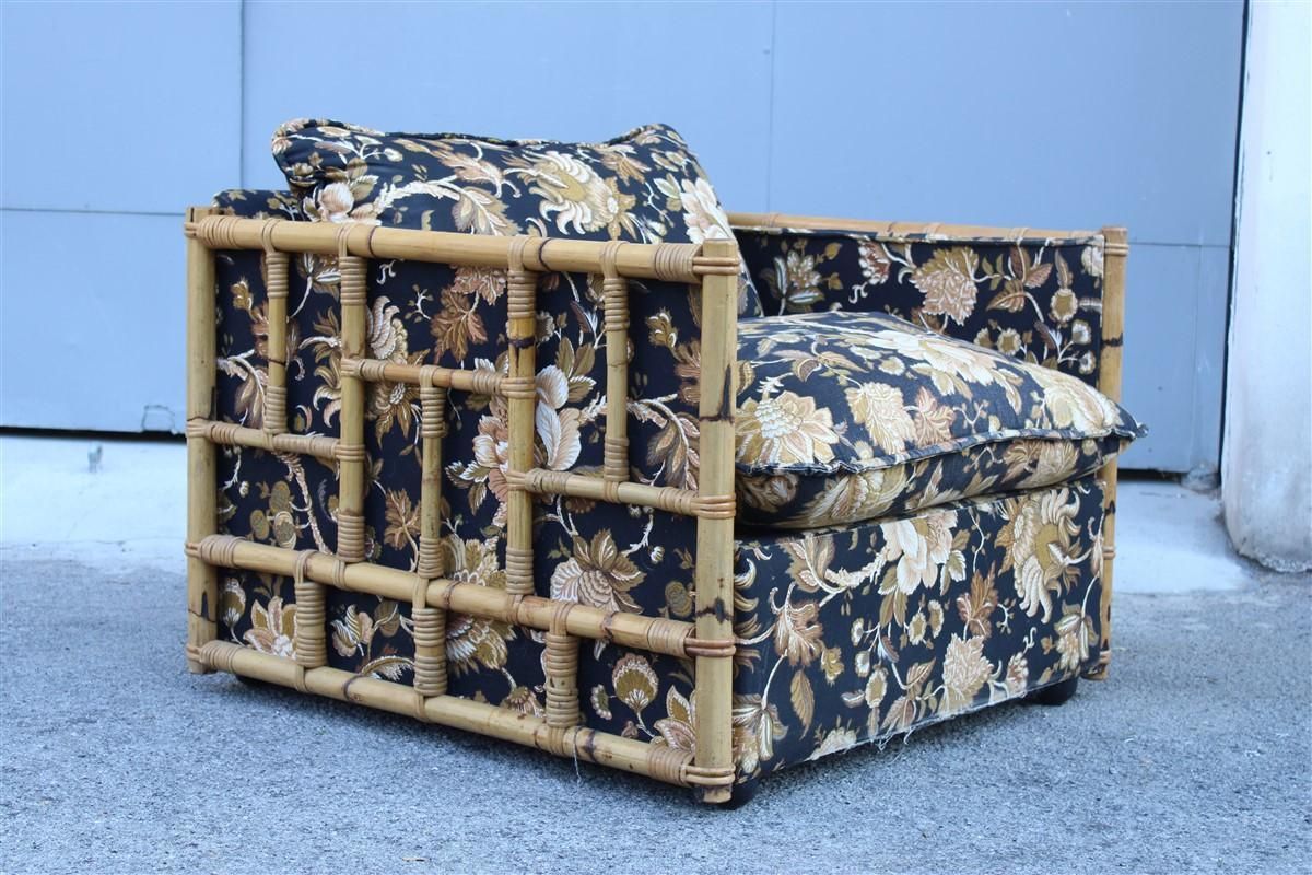 Mid Century Italian Armchair In Cane And Bamboo Fabric With Vivai Del Sud Flower photo buy