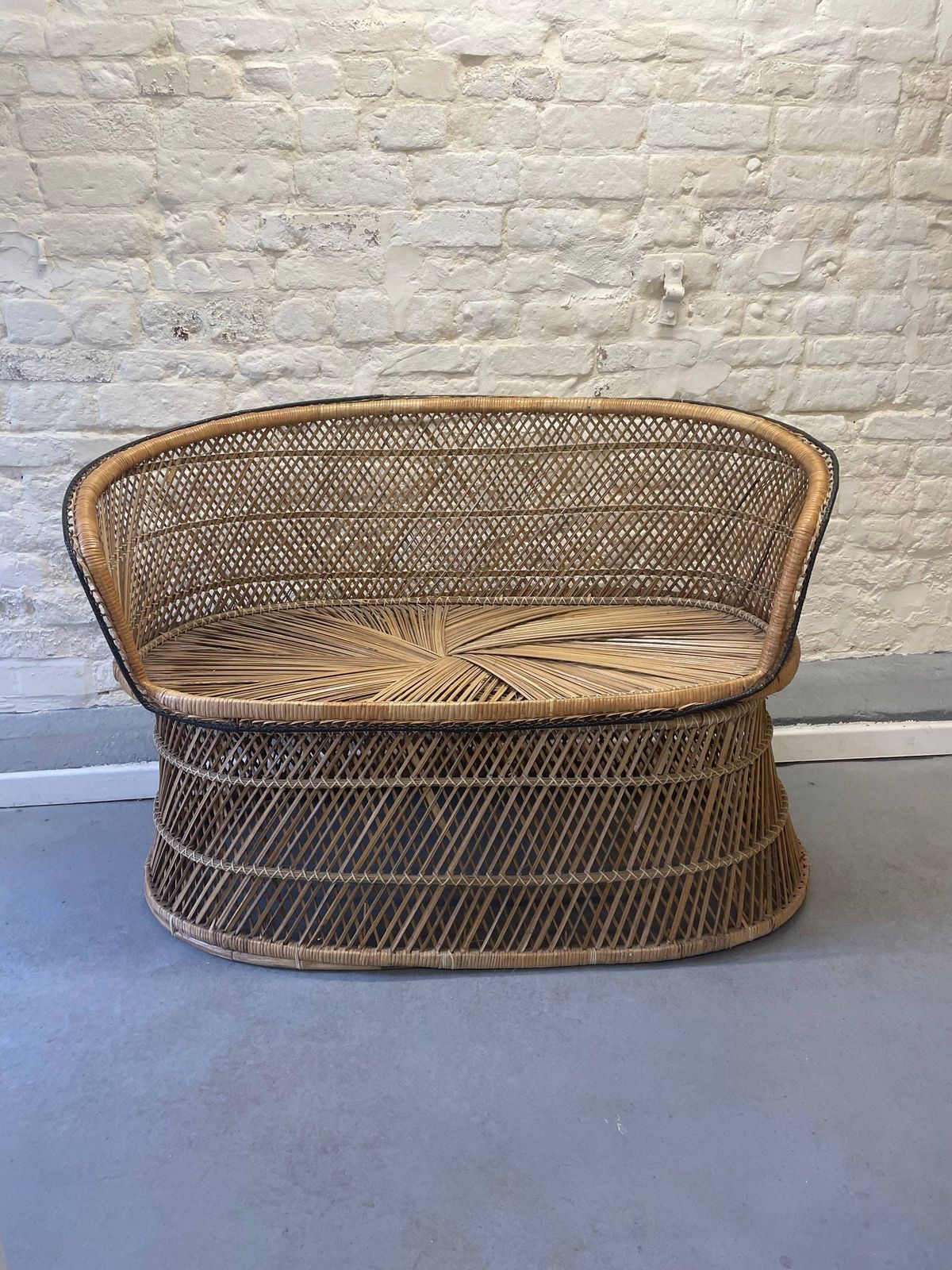 Wicker Loveseat Sofa Boho Tiki photo furniture