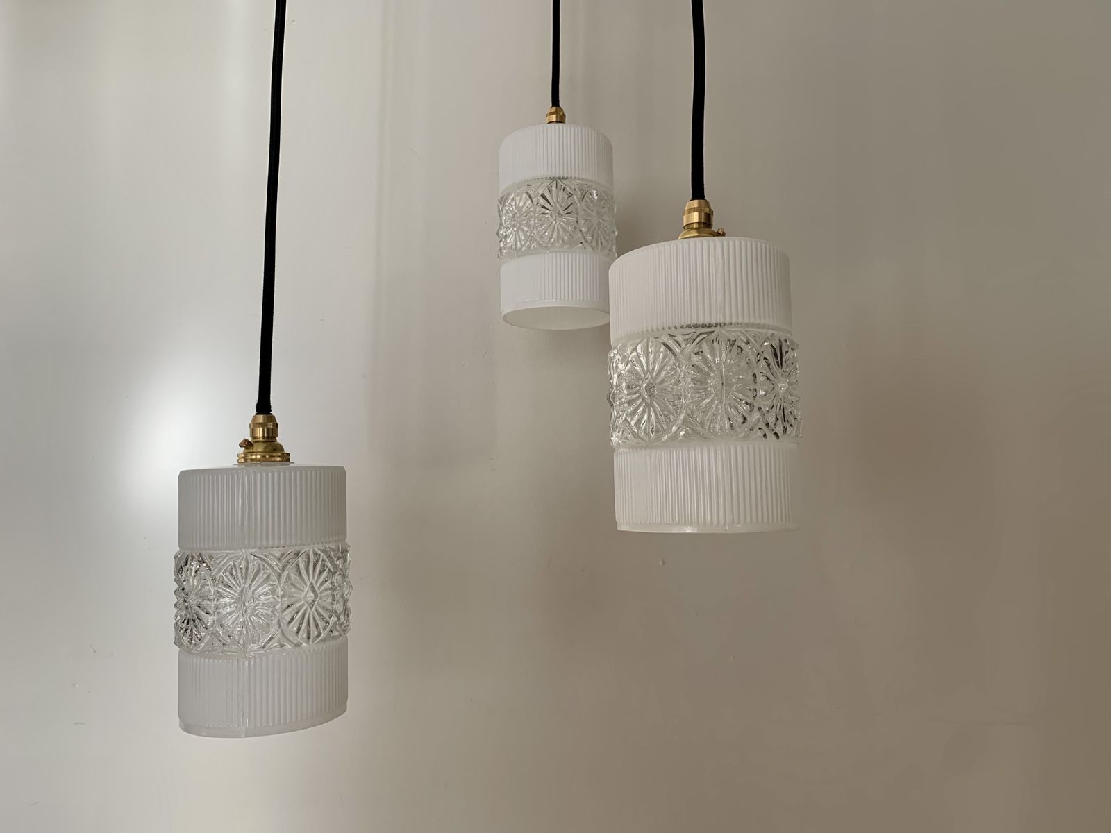 photo for sale Mid Century Teak And Glass Cascade Chandelier C.1960's, Rewired And Ready To Be Placed.