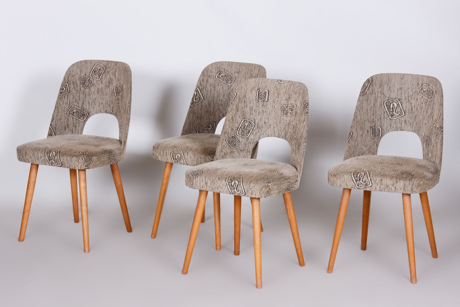 Czech Grey And Brown Beech Chairs By Oswald Haerdtl, 4 Pcs, New Upholstery, 1950s photo for sale