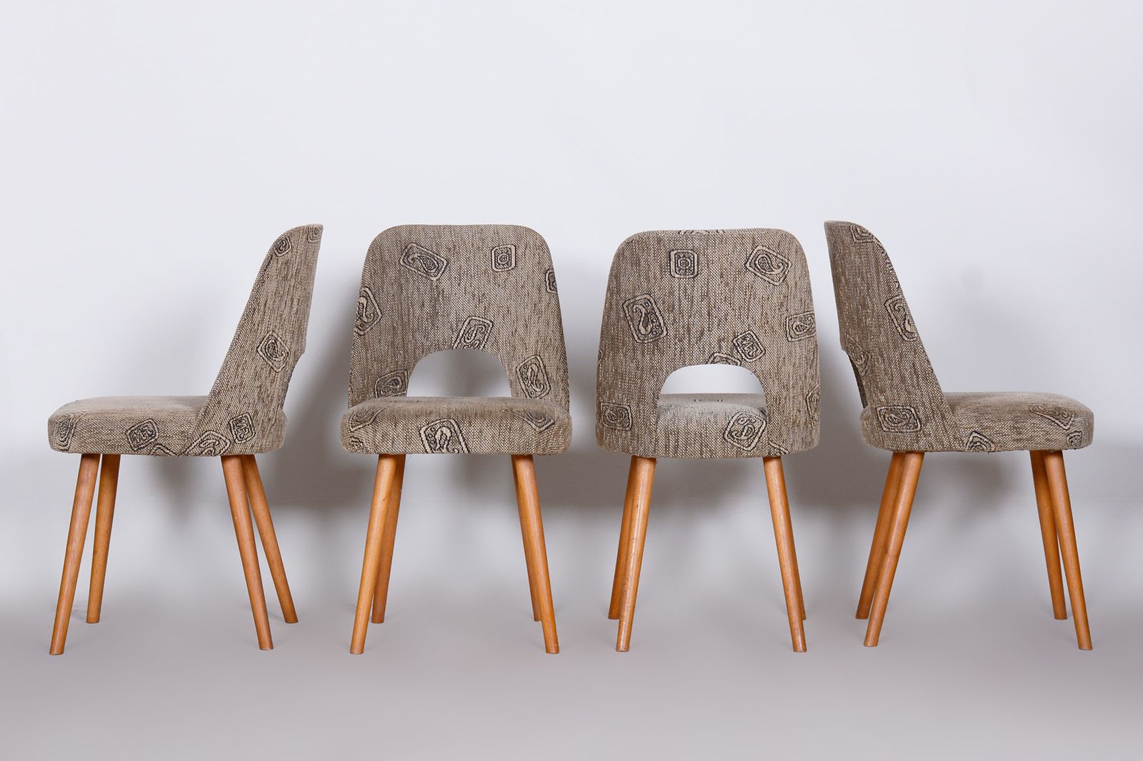 Czech Grey And Brown Beech Chairs By Oswald Haerdtl, 4 Pcs, New Upholstery, 1950s photo Furniture