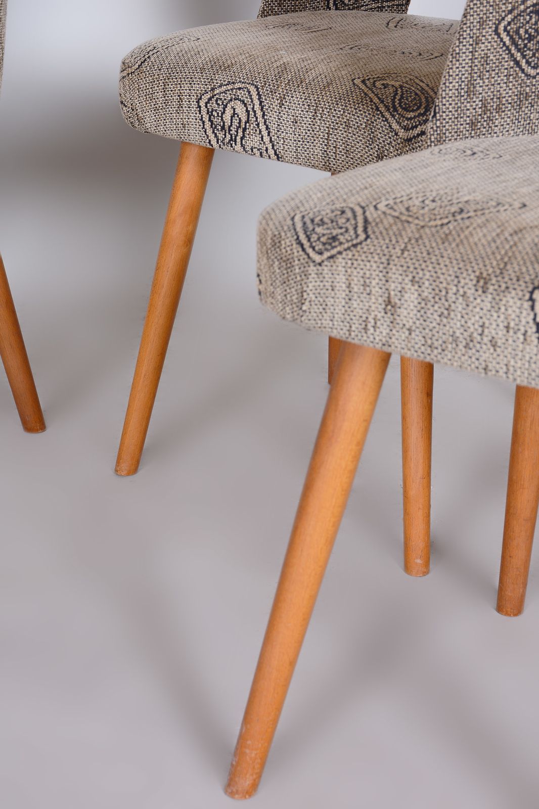 Czech Grey And Brown Beech Chairs By Oswald Haerdtl, 4 Pcs, New Upholstery, 1950s photo buy
