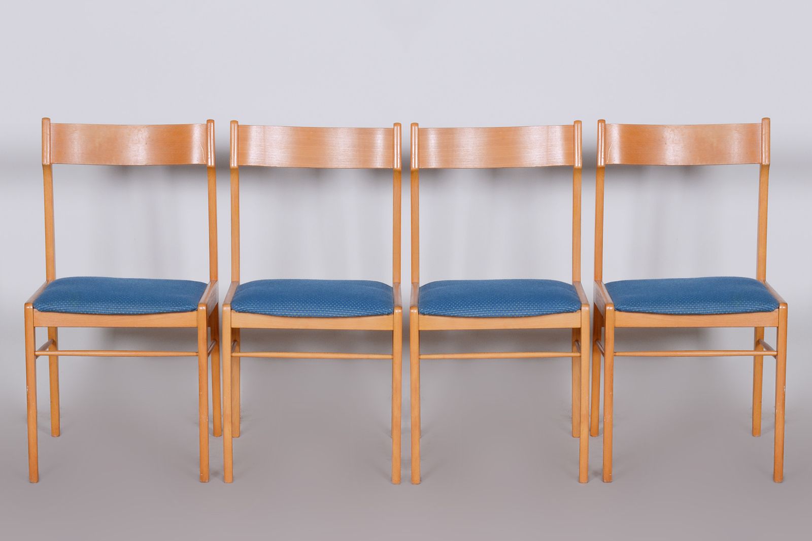 Blue And Brown Dining Chairs 4 Pcs, Well Preserved Original Condition, 1950s photo furniture