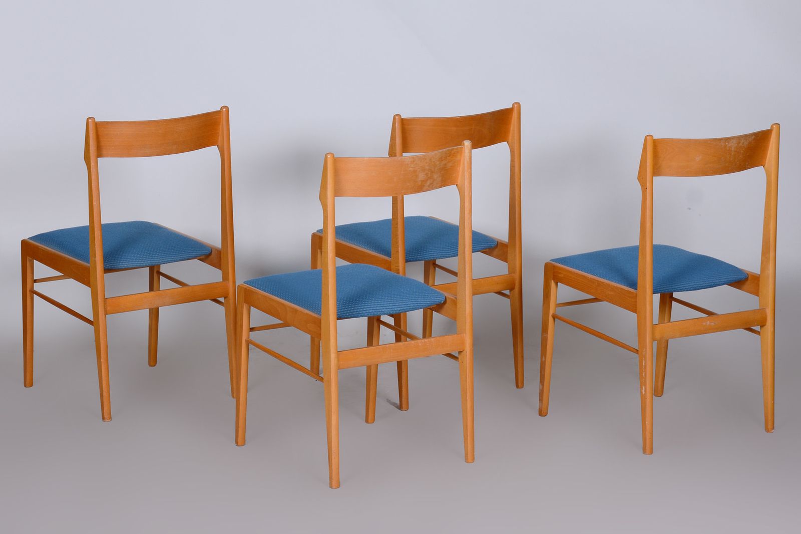 photo furniture Blue And Brown Dining Chairs 4 Pcs, Well Preserved Original Condition, 1950s
