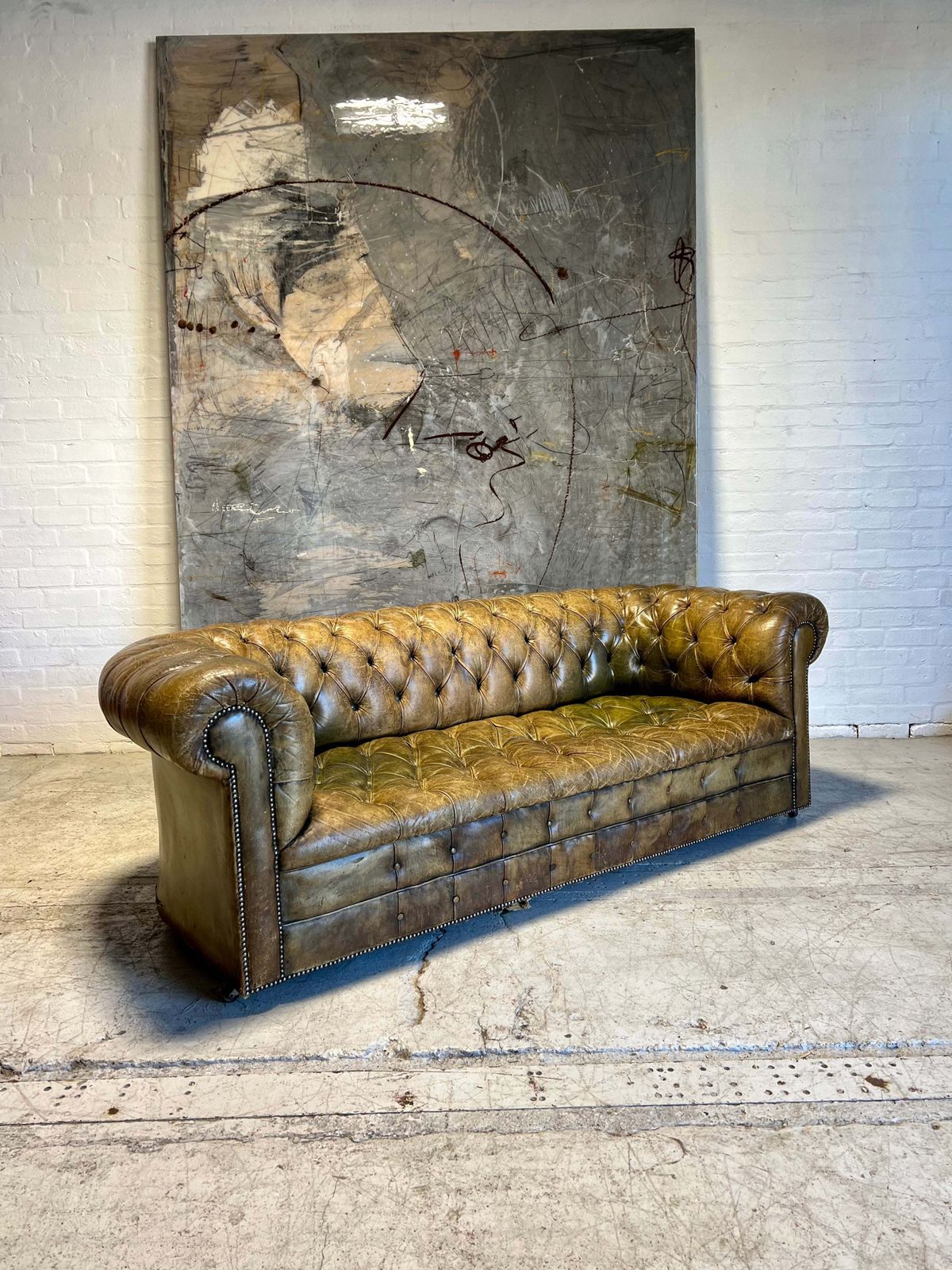 An Excellent Midc Vintage Leather Chesterfield Sofa In Original Hand Dyed Leathers photo 3999.0