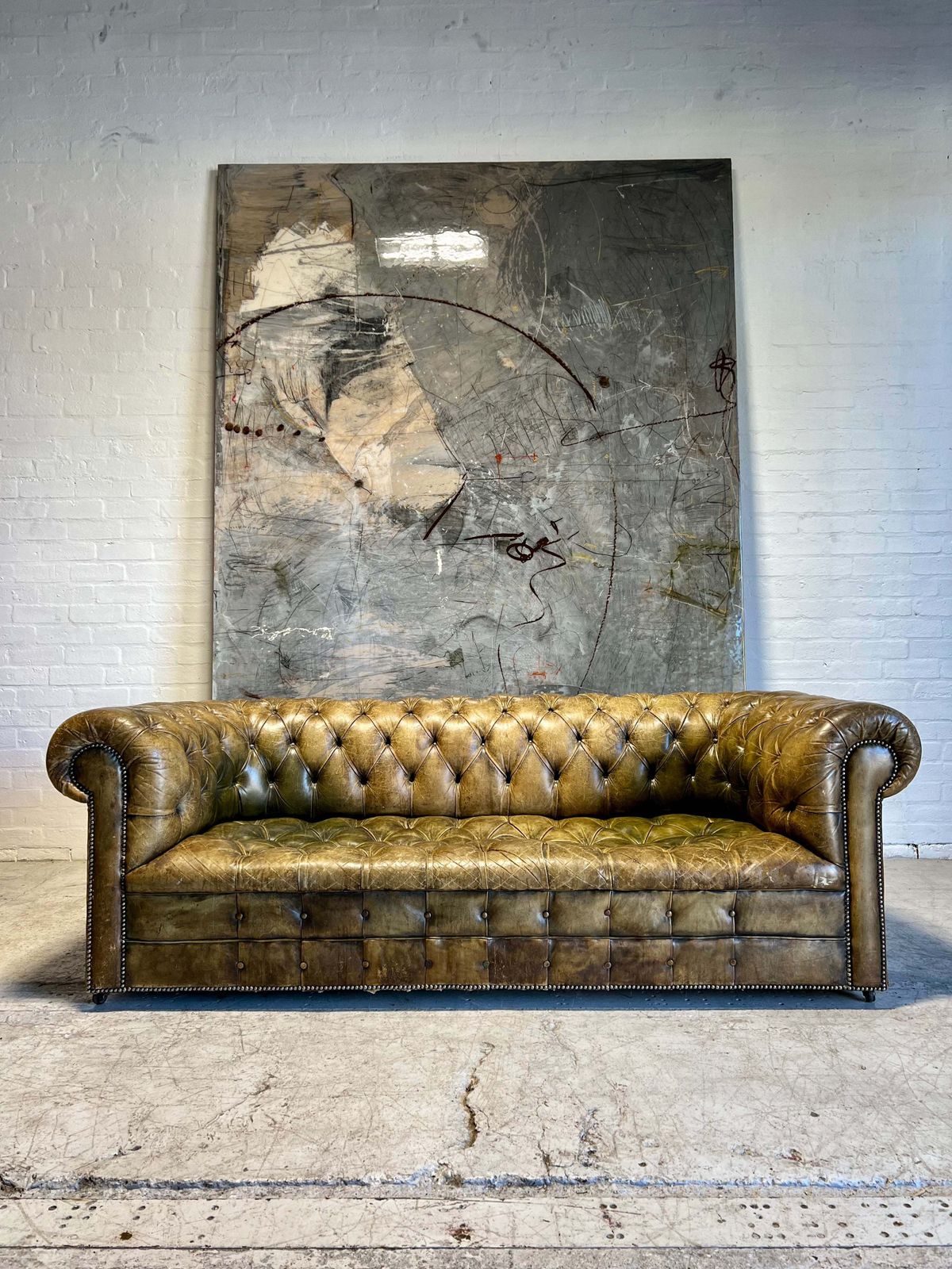Amazing Midc Vintage Hand Dyed Leather Chesterfield Wing Back Chairs photo vinterior