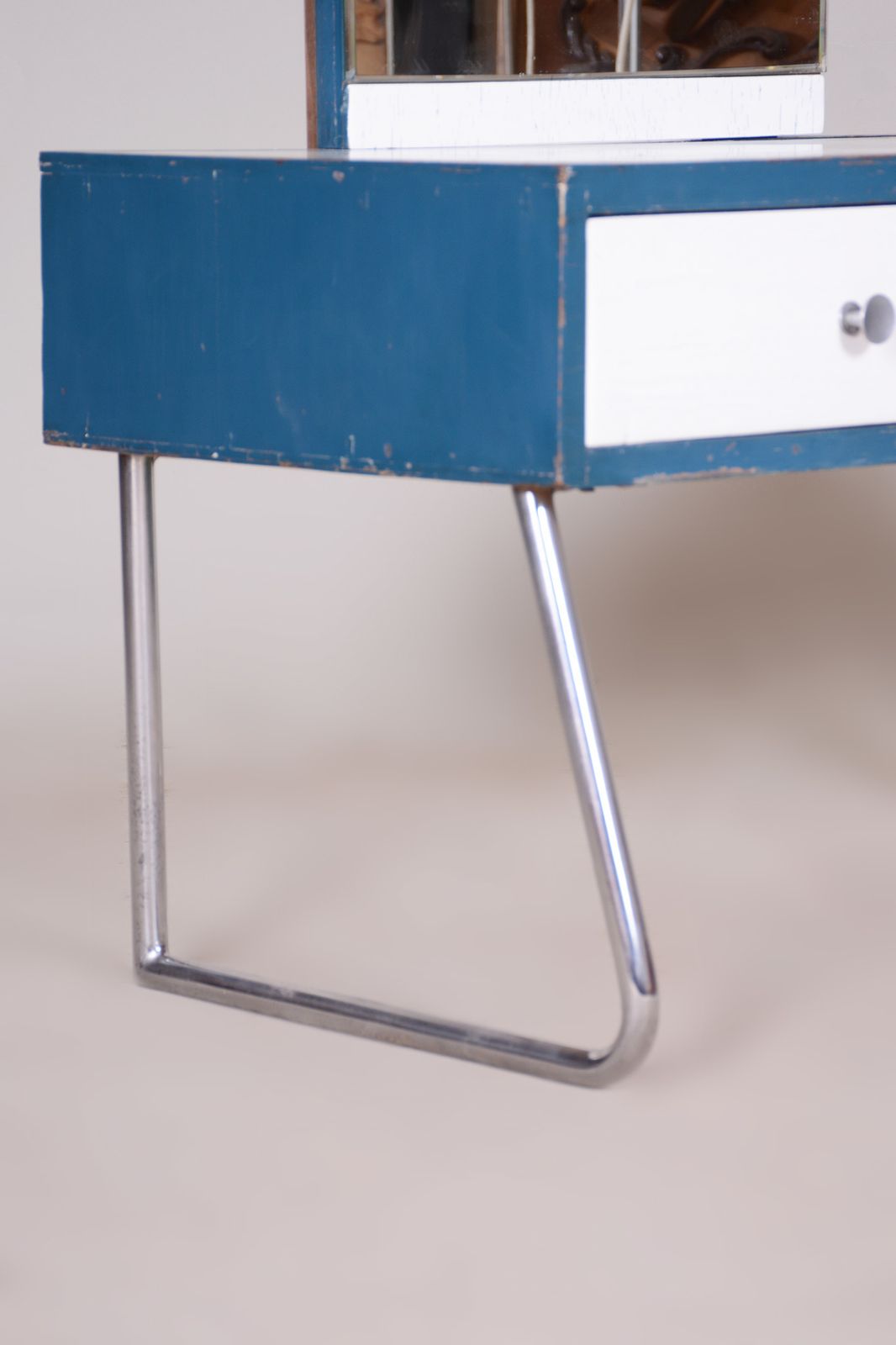 photo for sale Blue And White Chrome Bauhaus Dressing Mirror, Made In 1930s, Czechia   Vichr A Spol.