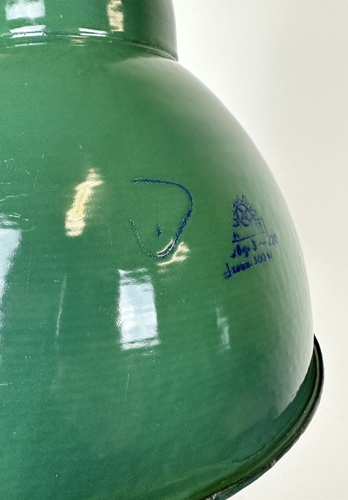 Industrial Green Enamel Factory Lamp With Cast Iron Top, 1960s photo vintage