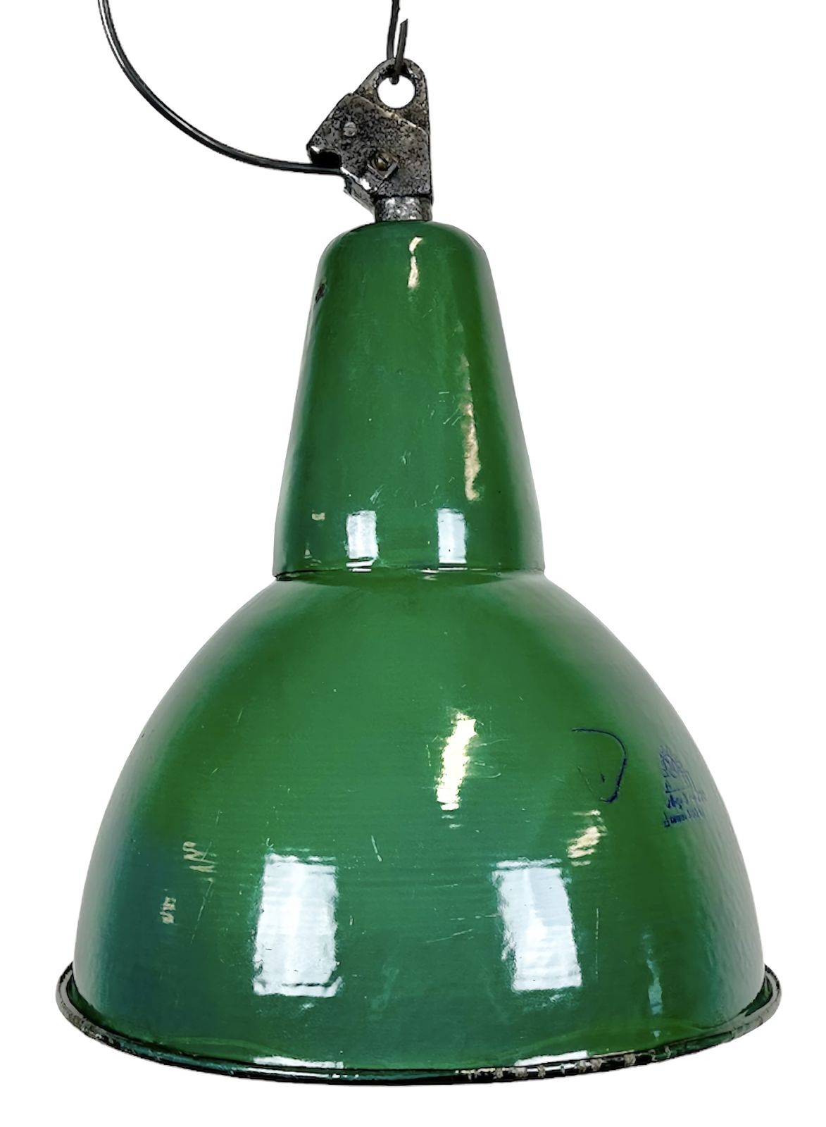 Industrial Green Enamel Factory Lamp With Cast Iron Top, 1960s