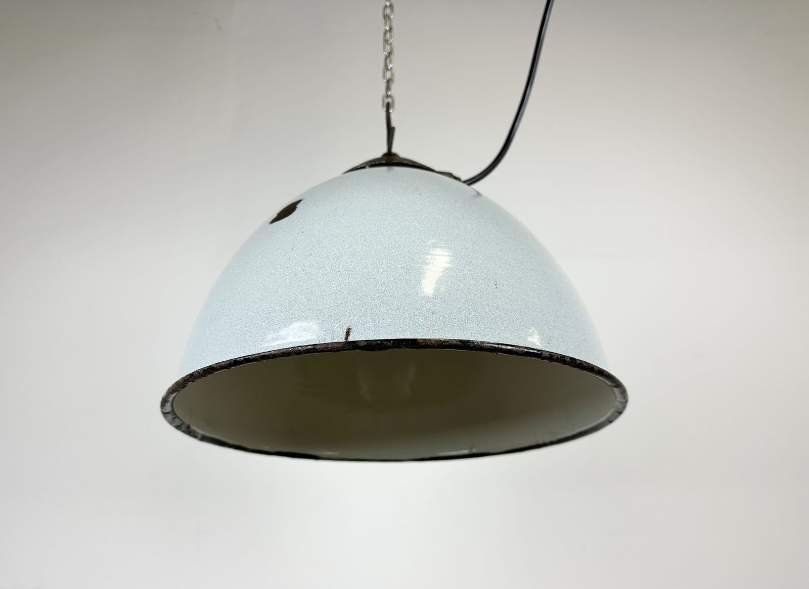 Lighting Industrial Grey Enamel Factory Lamp With Cast Iron Top, 1960s, 3x photo