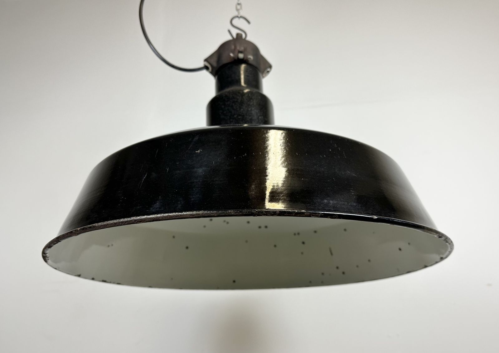 199.0 Industrial Midcentury Black Enamel Factory Lamp, 1950s, 2x photo