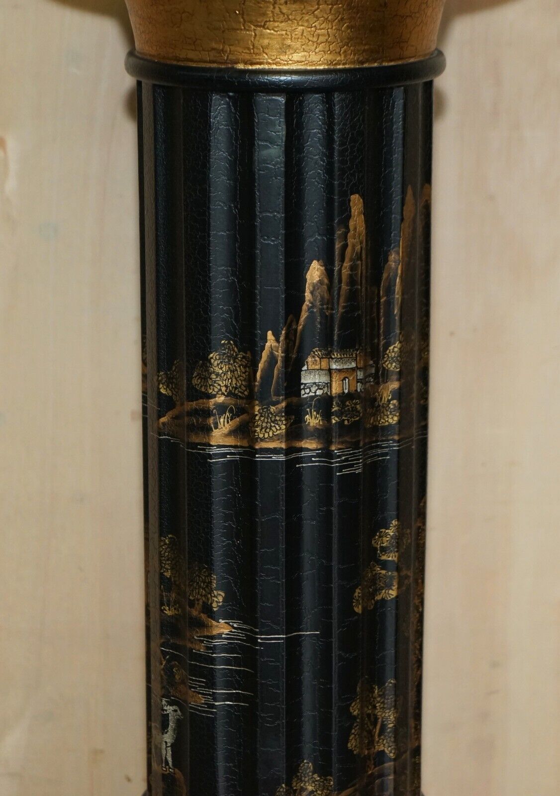 Pair Of Neoclassical Style Chinese Chinoiserie Lacquered Torcheres Columns photo Home Decor
