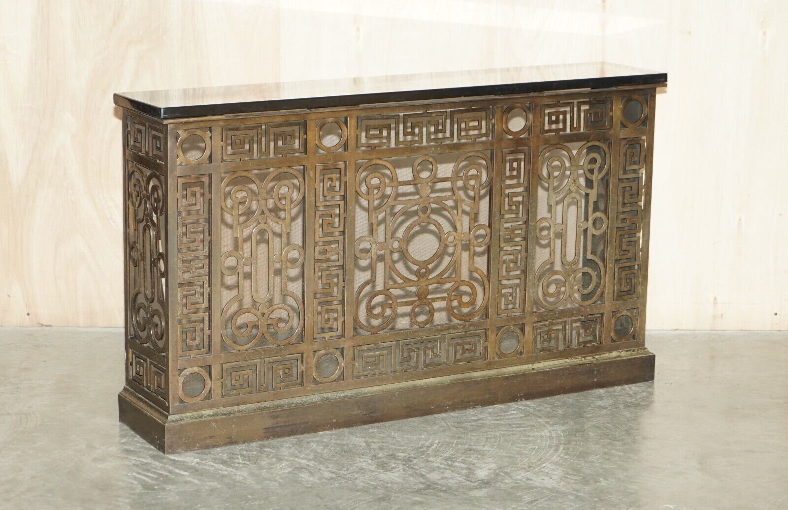 Fine Antique Circa 1880 Solid Gilt Bronze & Marble Radiator Cover Console Table