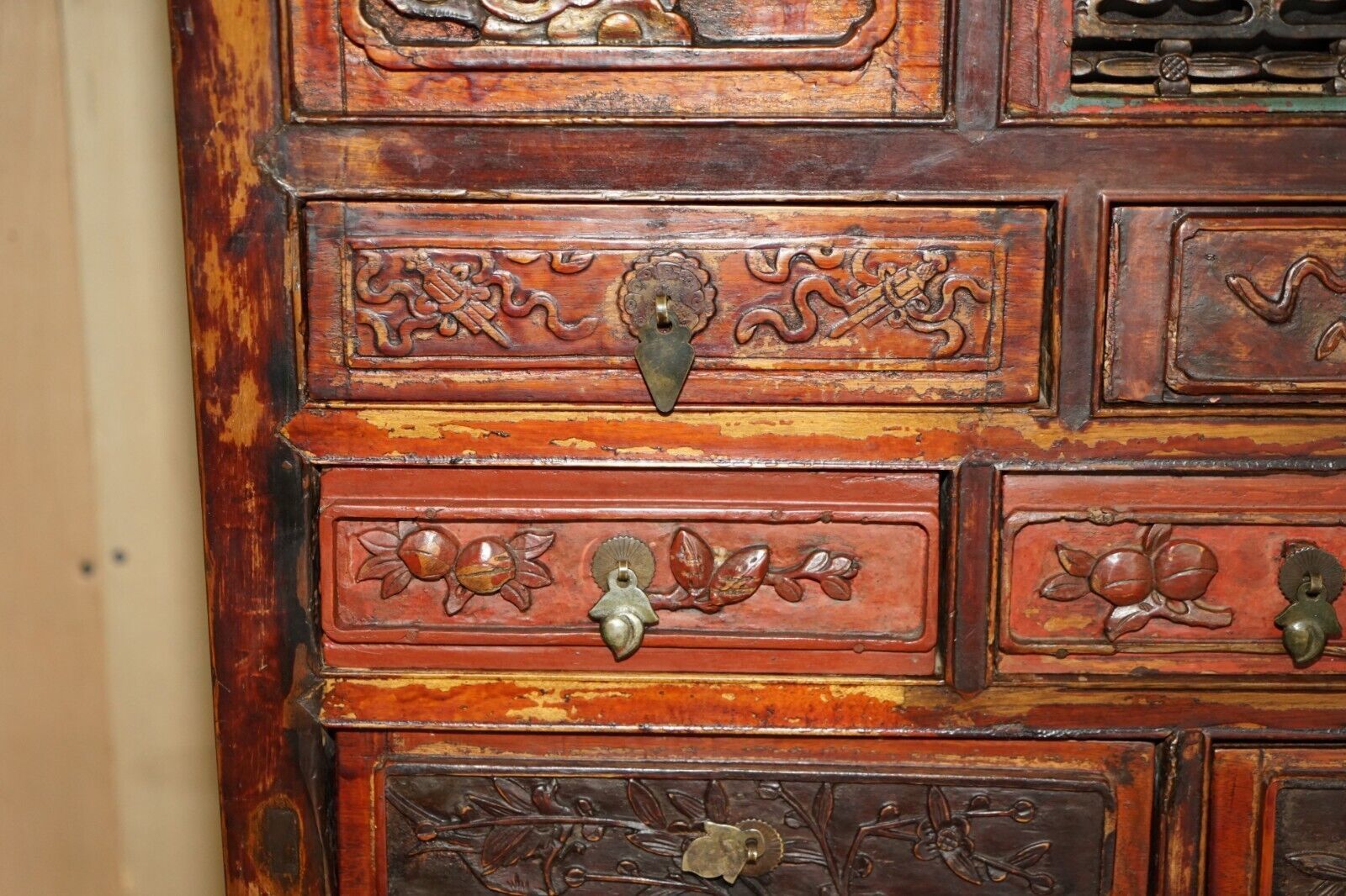 Antique Circa 1860 Chinese Hand Painted Wedding Cabinet Housekeepers Cupboard photo vintage