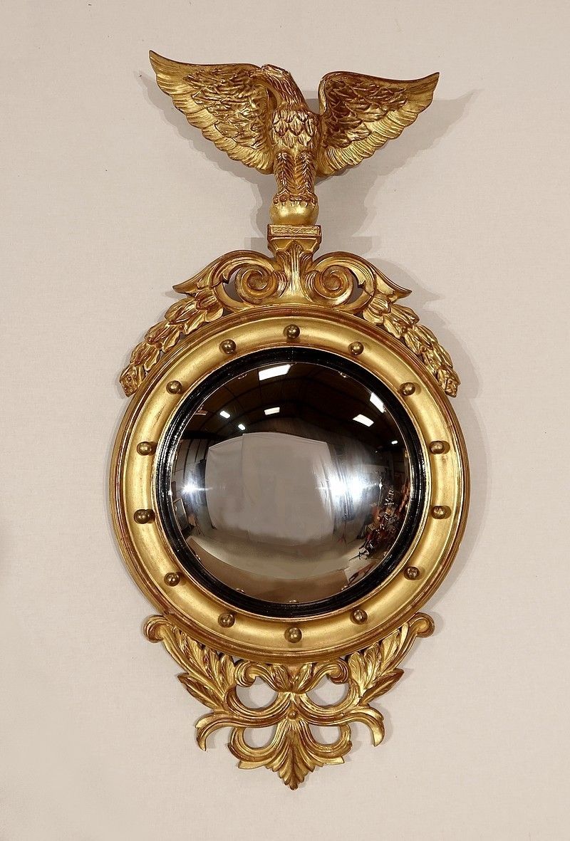Witch Mirror In Golden Wood, Empire Style, 20th Century