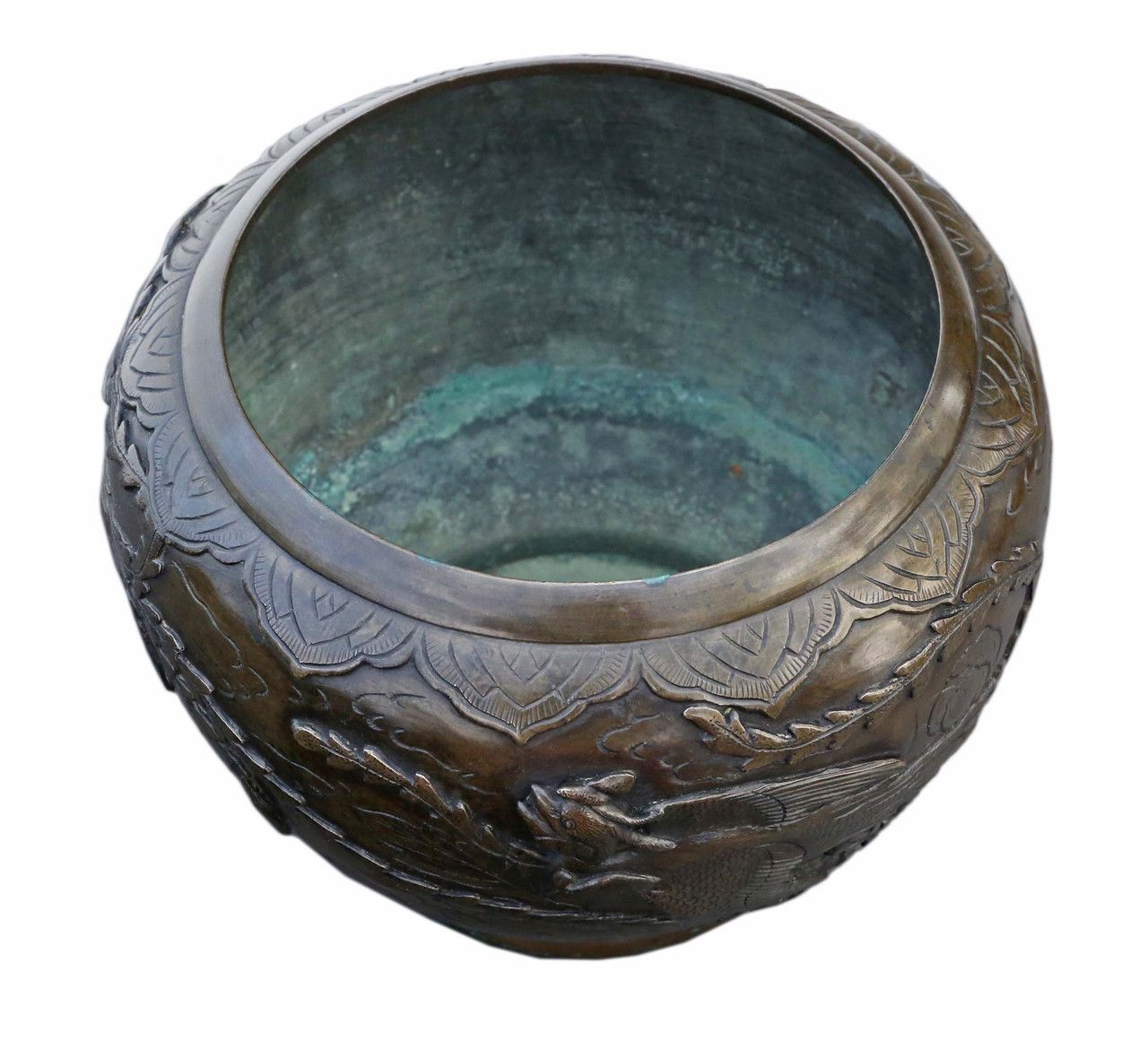 Antique Large Fine Quality Oriental Japanese 19th Century Meiji Period Bronze Bowl Censor Jardinière Planter photo 1495.0