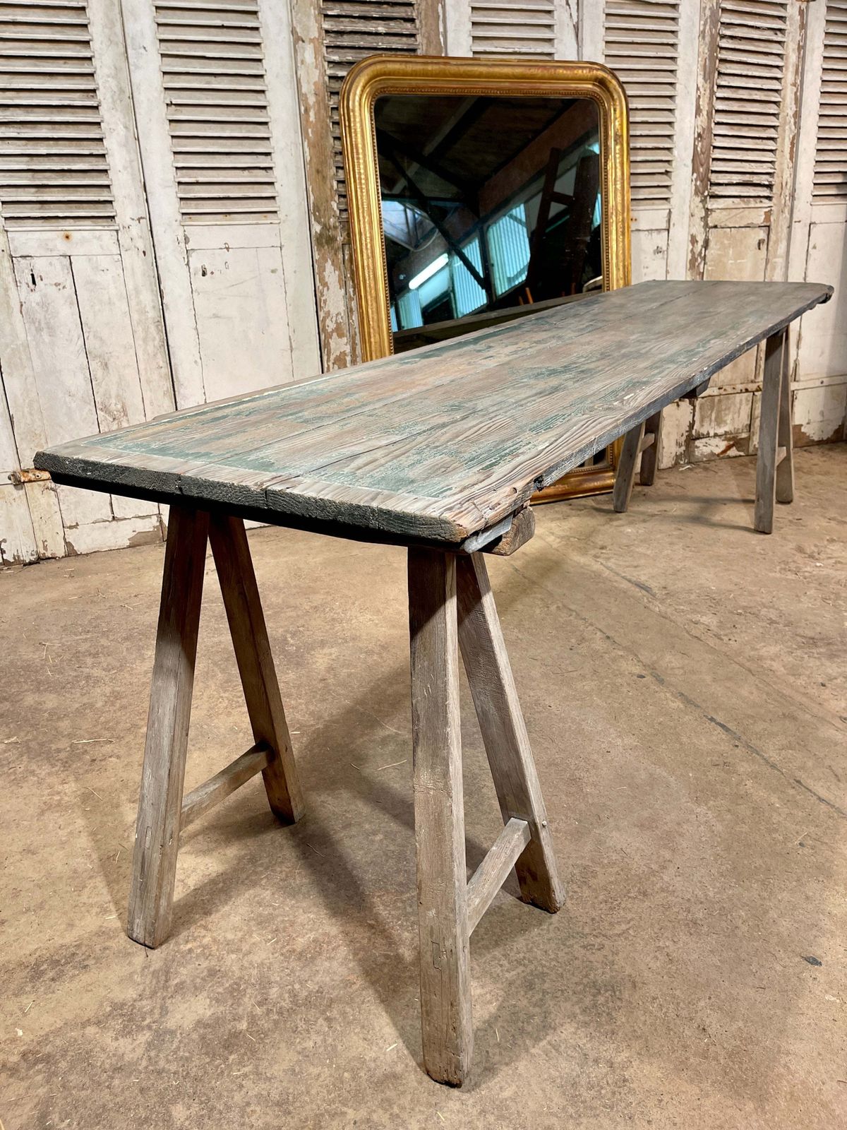 Fabulous Large 2.6 Metre Antique French Limed Oak “A” Frame Provincial Vendange Wine/Tavern Tasting Table Circa 1890 photo vinterior
