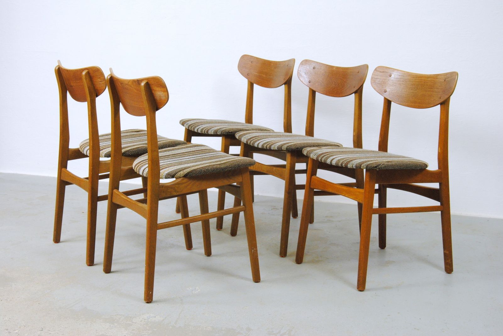 Set Of Five Danish Dining Chairs In Teak And Oak 1960's