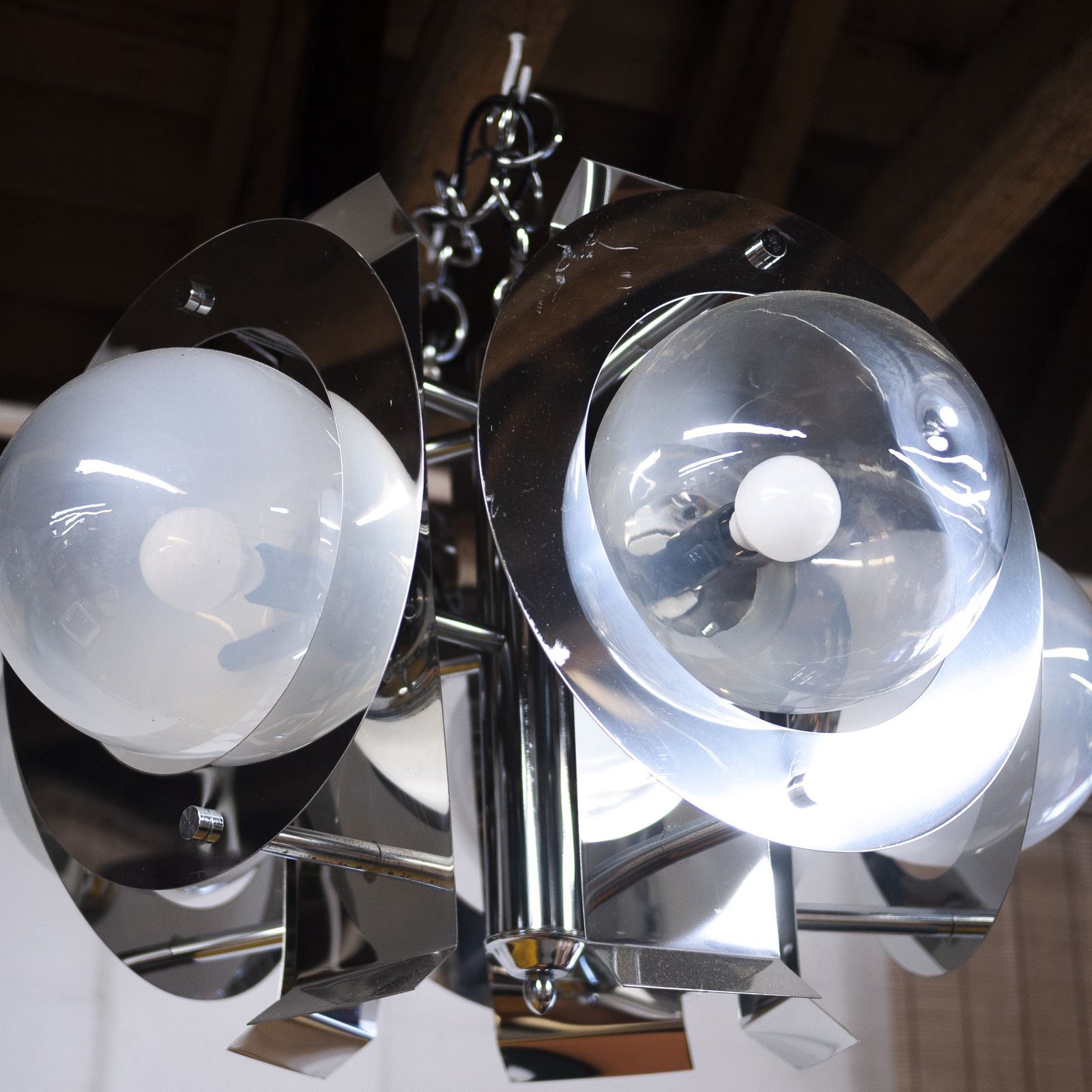 Vintage Geometric Chrome And Glass Chandelier By A.V. Mazzega, 1970s photo 925.0