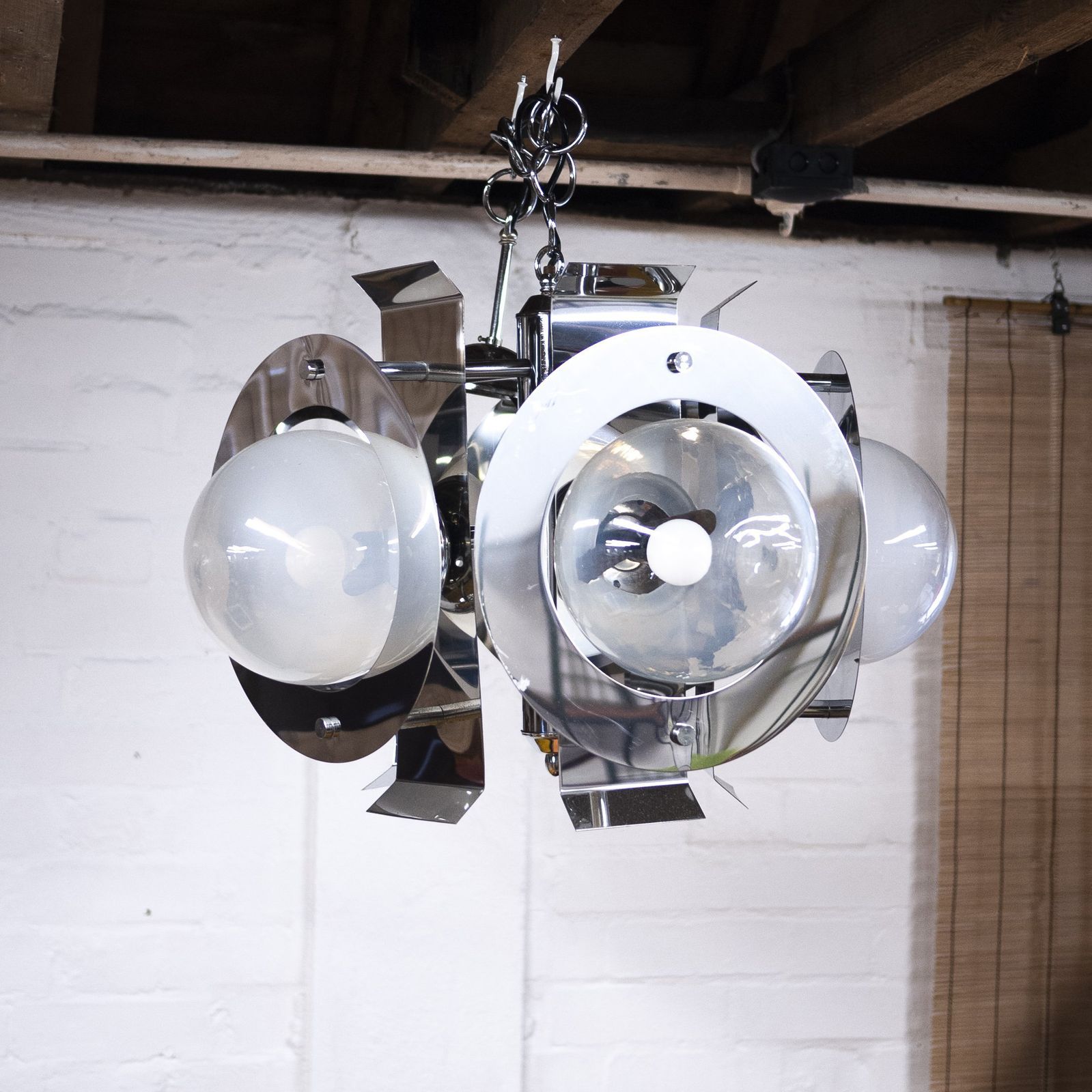 Vintage Geometric Chrome And Glass Chandelier By A.V. Mazzega, 1970s photo buy
