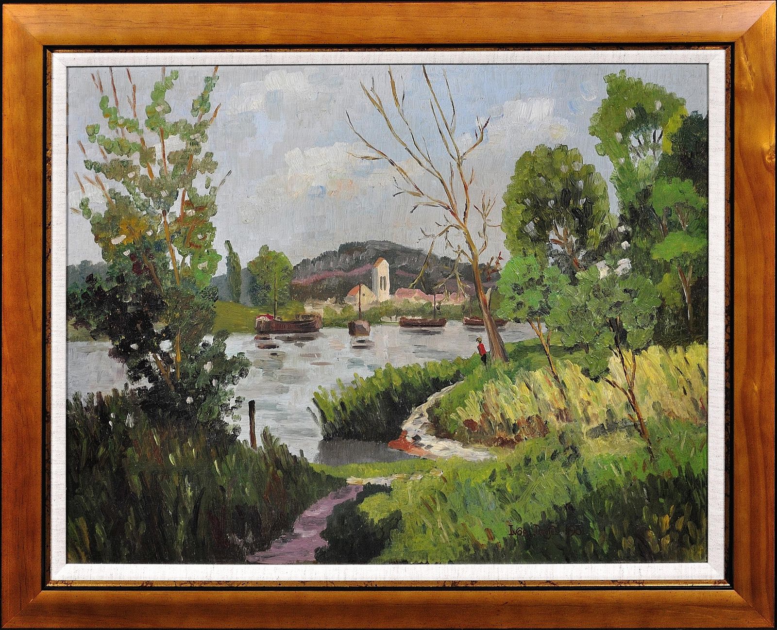 Torcello. Venice Lagoon. Framed  Mid 20th Century Oil Painting. Signed Ivor Davies, Dated 1961. Decorative Venetian Landscape.