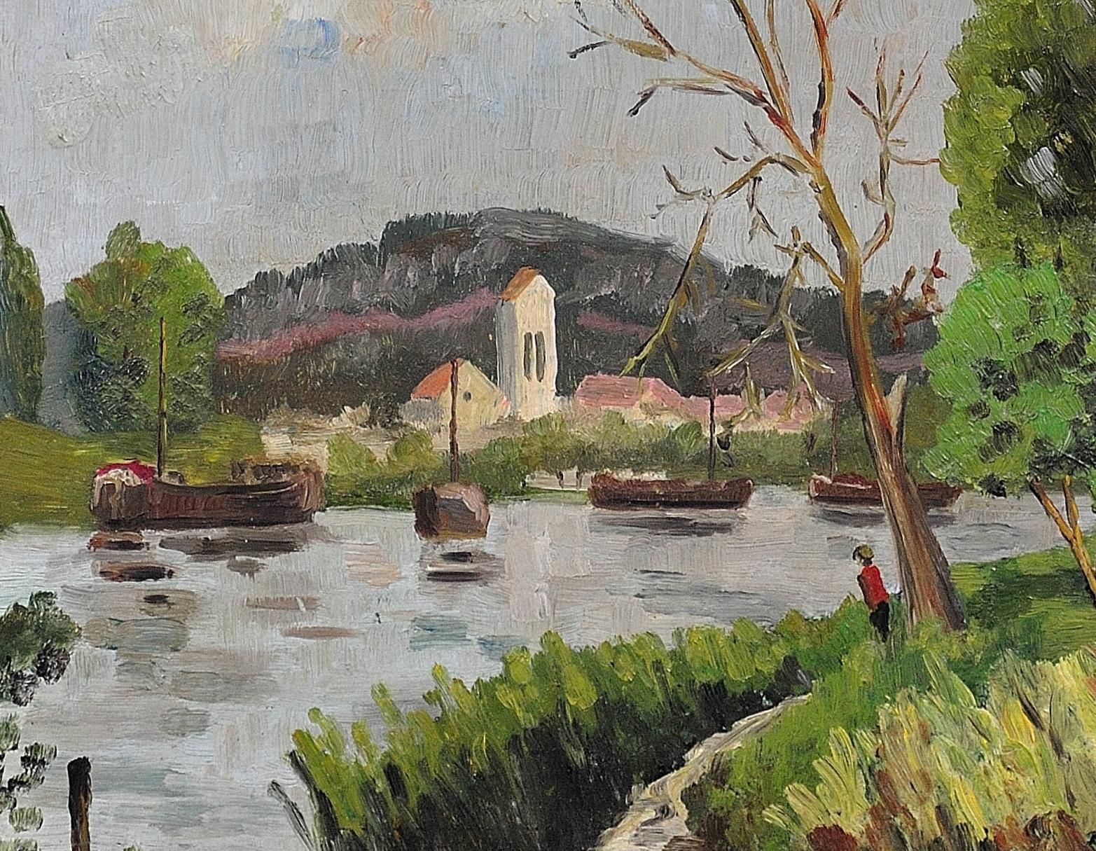photo for sale Torcello. Venice Lagoon. Framed  Mid 20th Century Oil Painting. Signed Ivor Davies, Dated 1961. Decorative Venetian Landscape.
