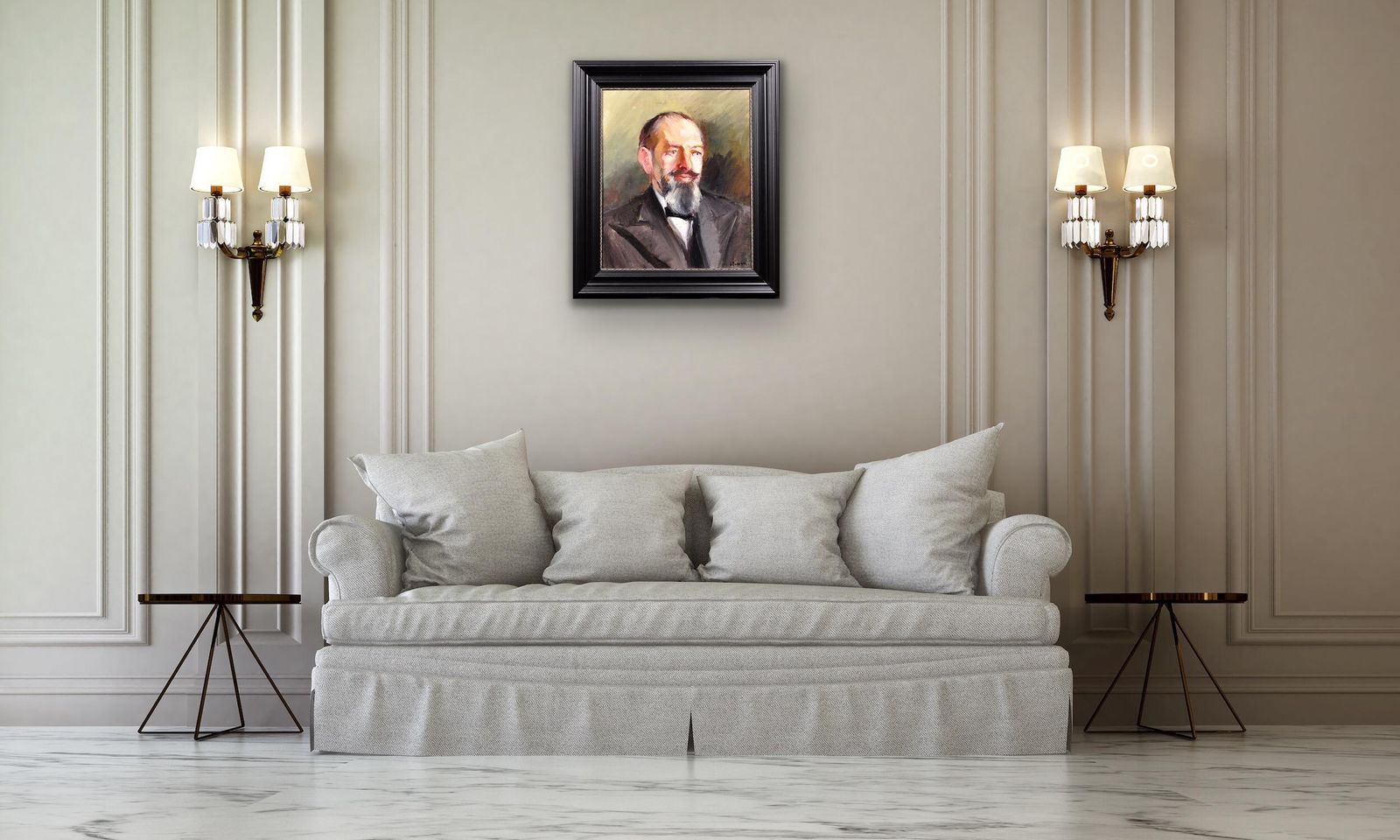 photo vinterior Portrait Of A Gentleman. Signed S Sassoon. George V Period Between The Wars Painting Circa 1920 – 1940. Framed Oil On Canvas.