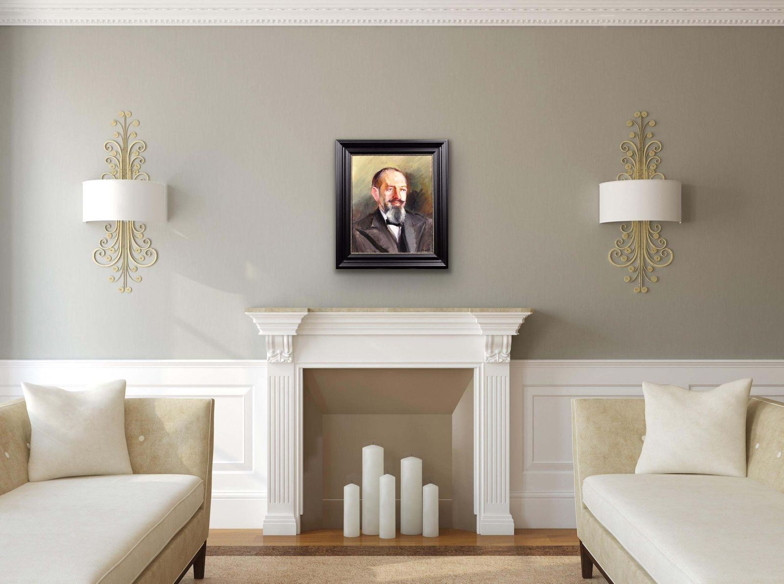 photo vintage Portrait Of A Gentleman. Signed S Sassoon. George V Period Between The Wars Painting Circa 1920 – 1940. Framed Oil On Canvas.