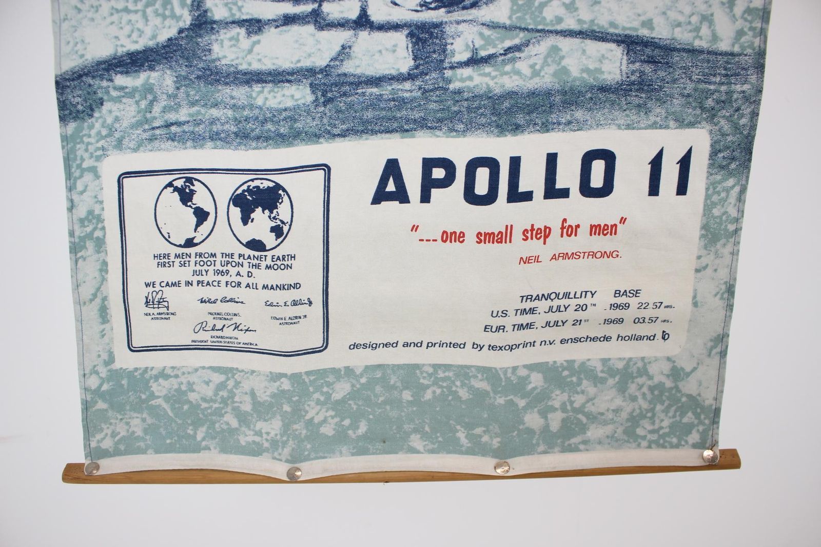Apollo 11 Fitst On The Moon Texoprint Cloth Fabric Neil Armstrong Nasa Vtg photo 909.0