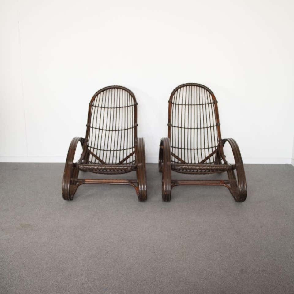 Mid Century Italian Bamboo Lounge Chairs 1960s photo vintage