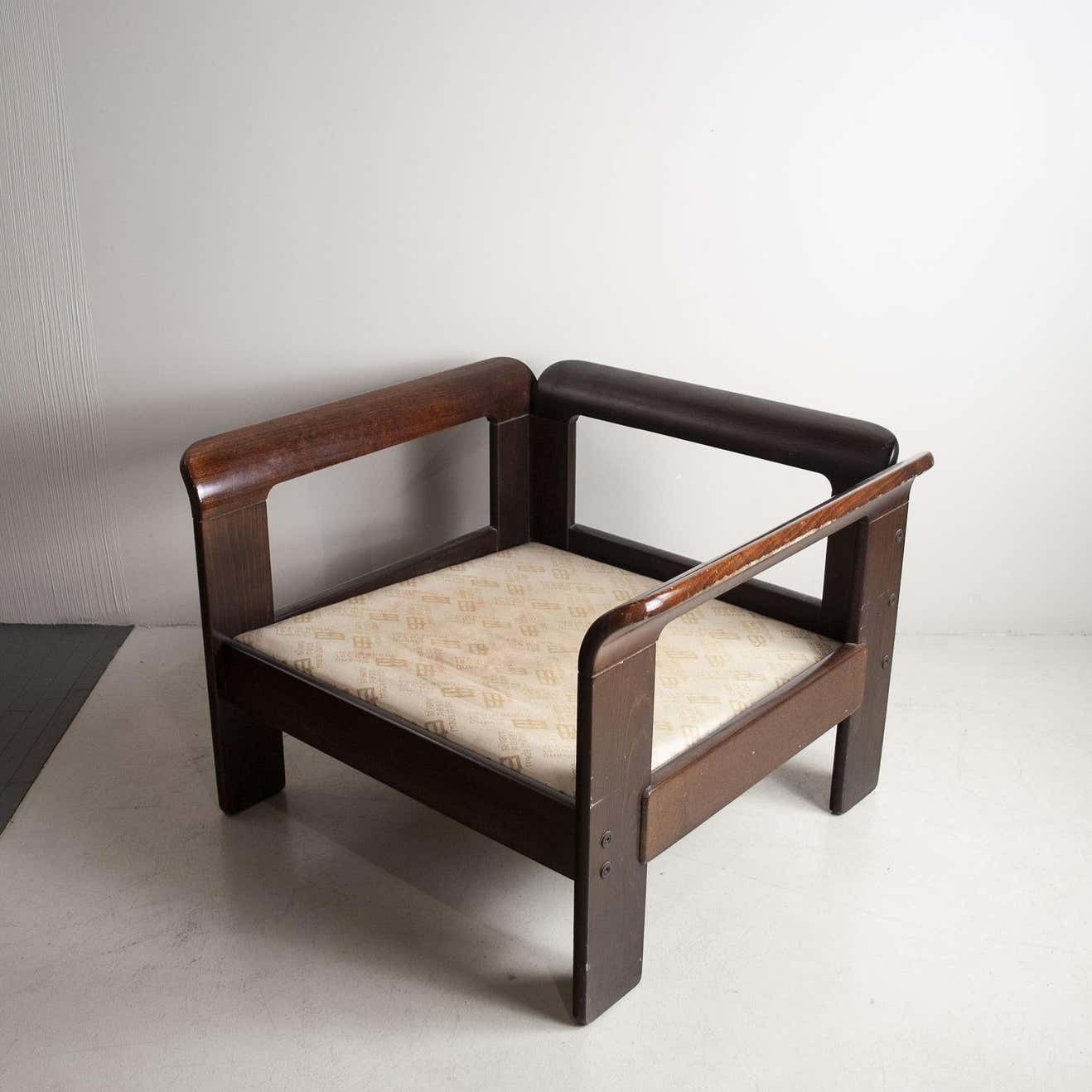 Silvano Passi Italian Mid Century Wooden Armchair, 1970s photo vintage